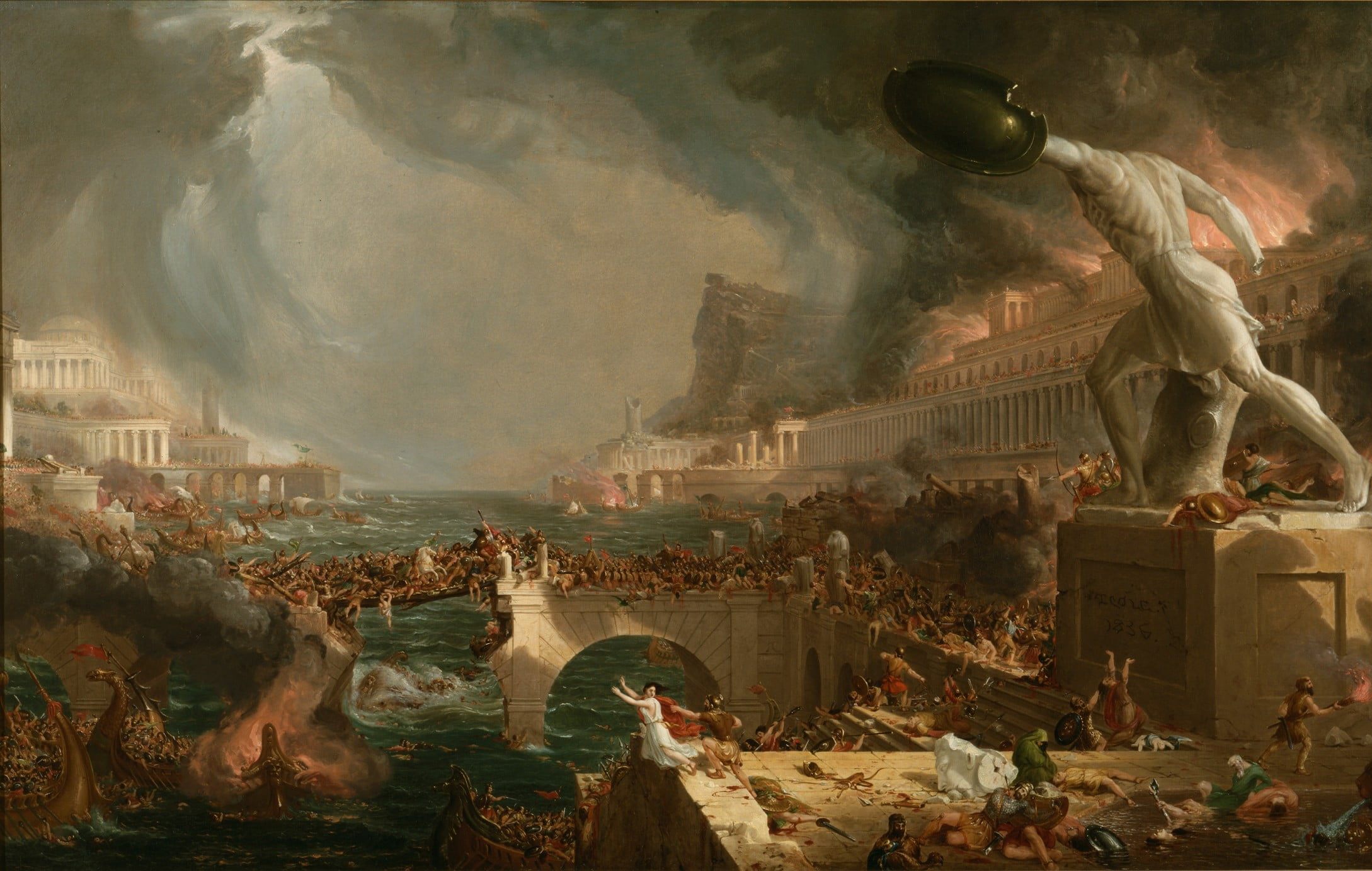 Greek statue wallpaper Thomas Cole The Course of Empire Destruction 2k
