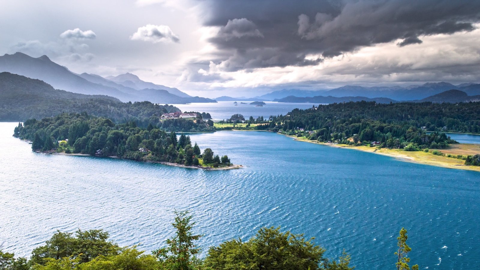 green leafed trees nature landscape mountains hills water 2k