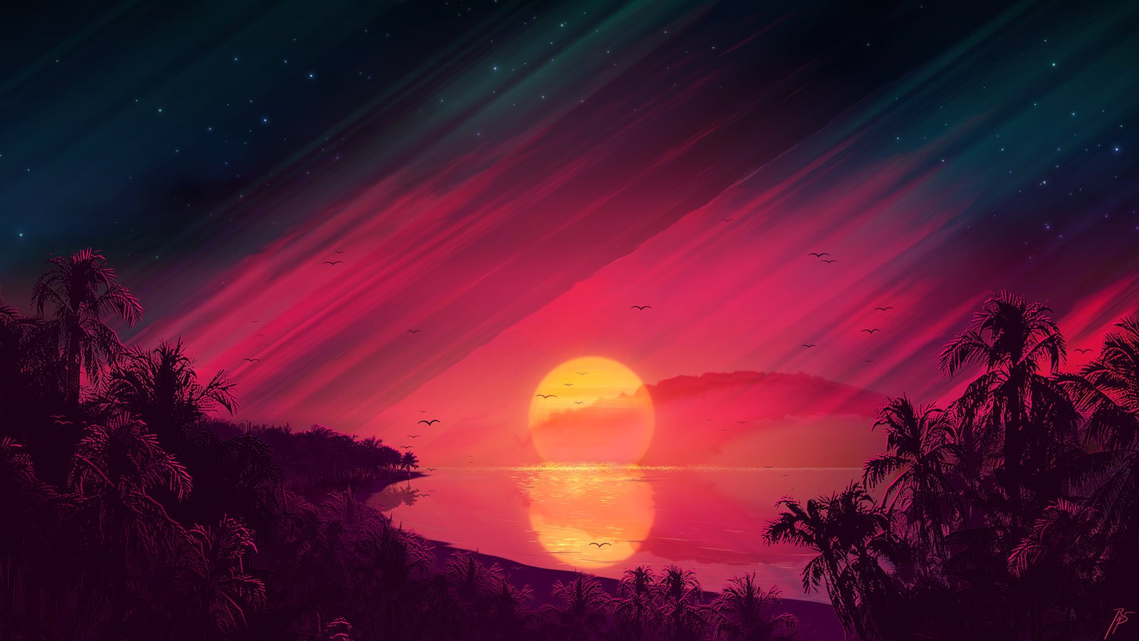 JoeyJazz s synthwave landscape sunset beach 2k