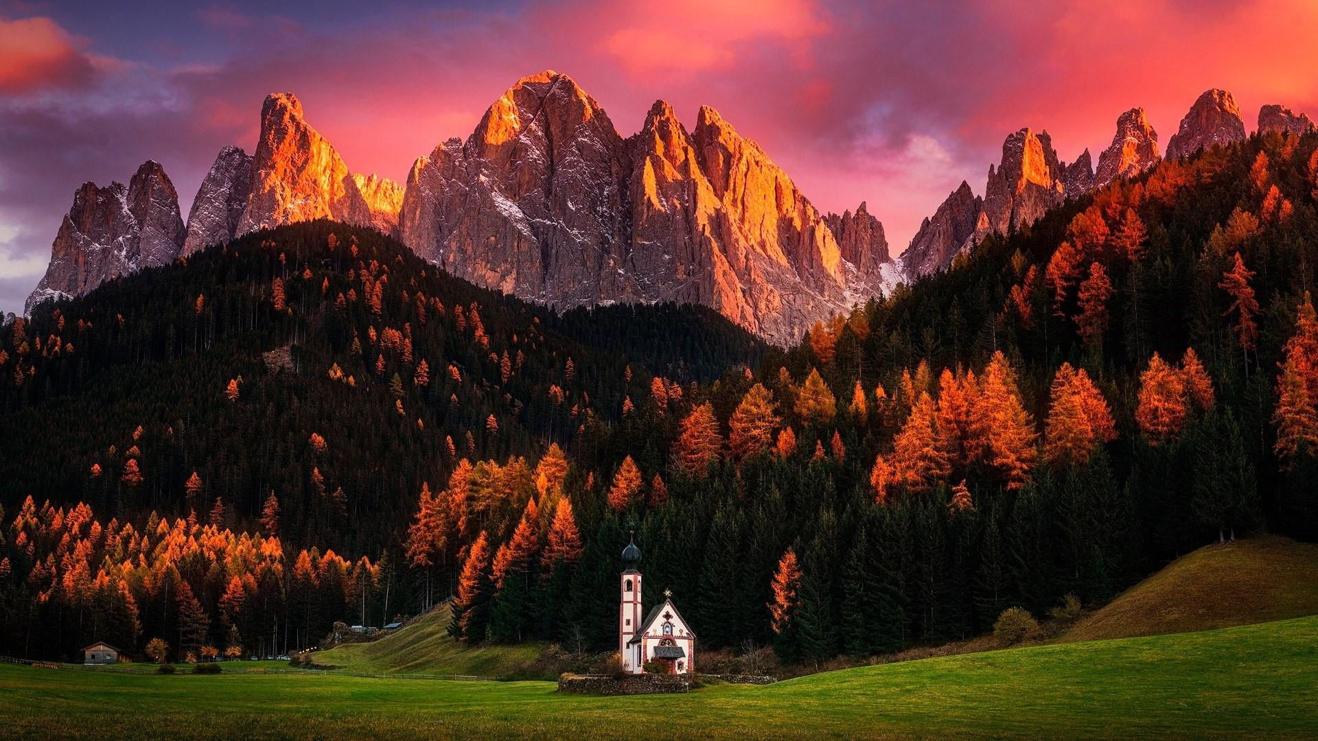 landscape church of st johann tyrol south alps italy 2k