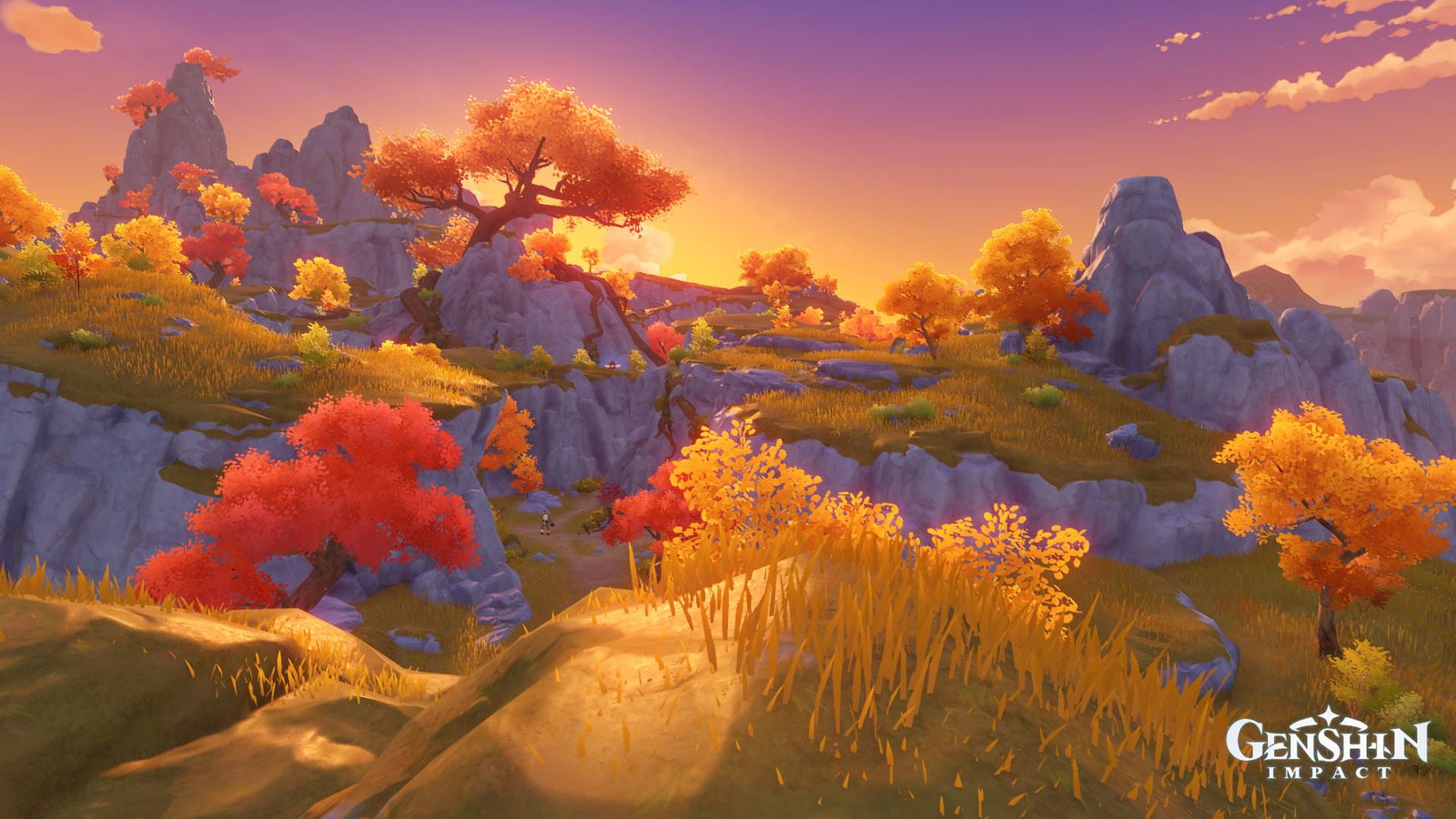 PC gaming video games Genshin Impact sunset landscape 2k