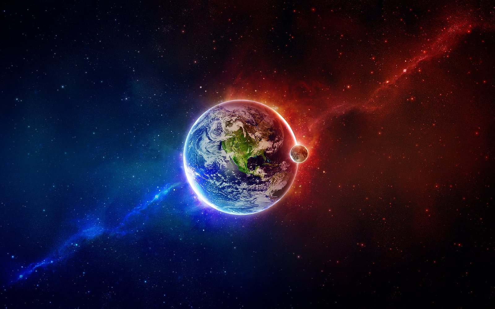 planet Earth and moon illustration of space abstract 2k