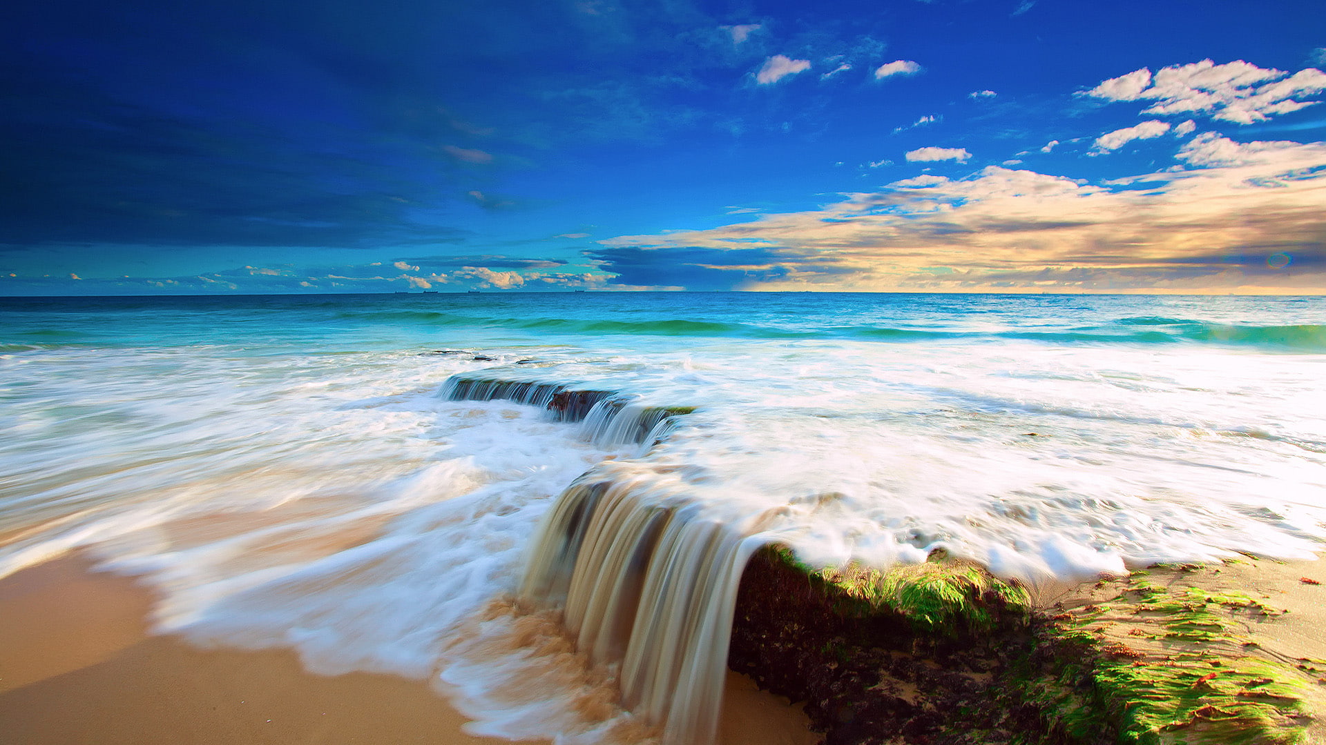 sea waterfall landscape sunset photography beach wave 2k