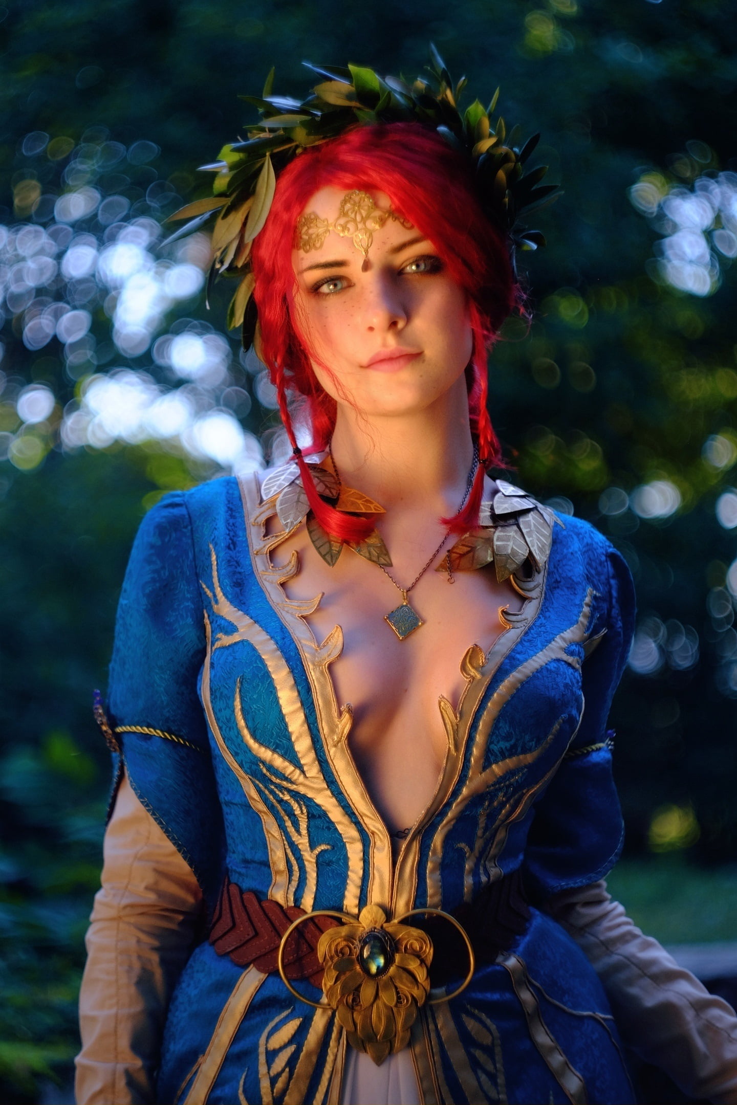 The Witcher Triss Merigold women redhead dress cosplay