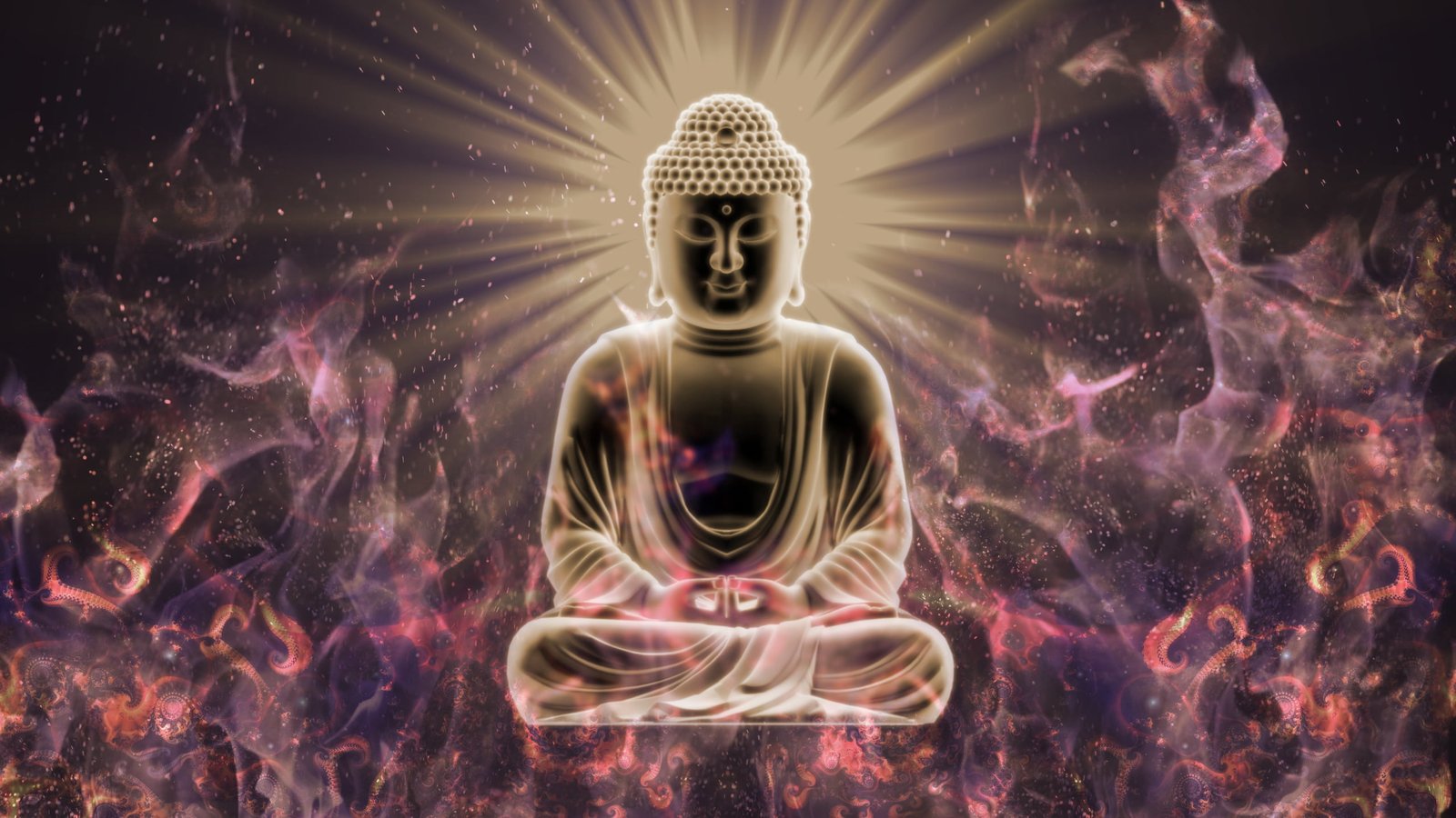 digital art Buddha Buddhism meditation glowing fire sitting 2k