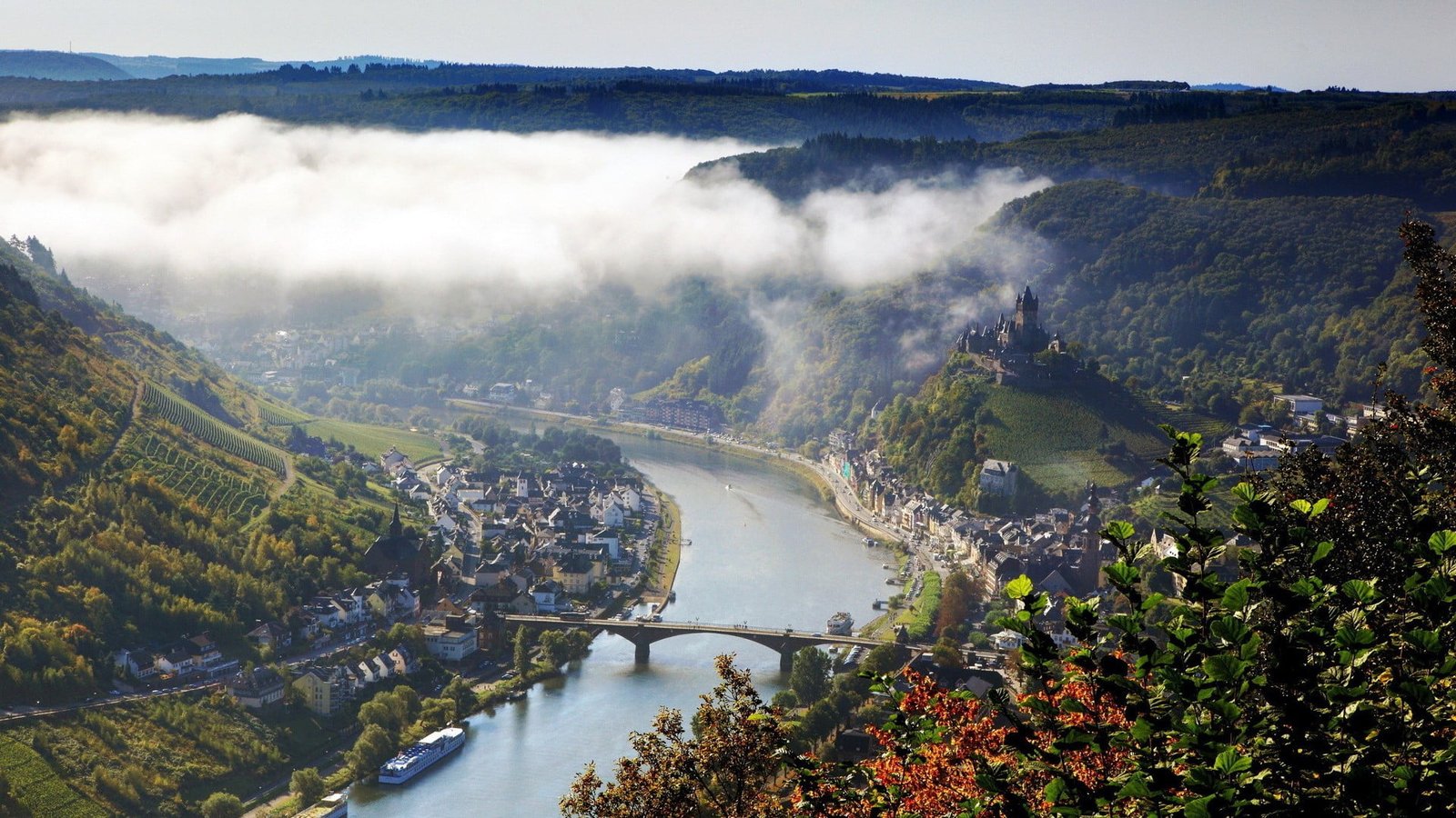 gray concrete bridge river Germany town architecture Klotten 2k