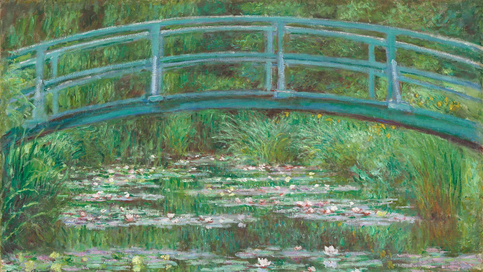green footed bridge over lily pads painting artwork Claude Monet 2k