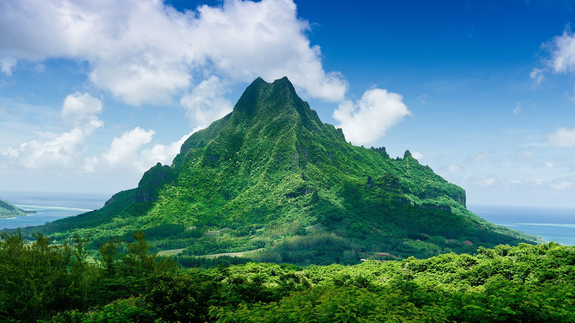 nature landscape trees clouds mountains French Polynesia 2k
