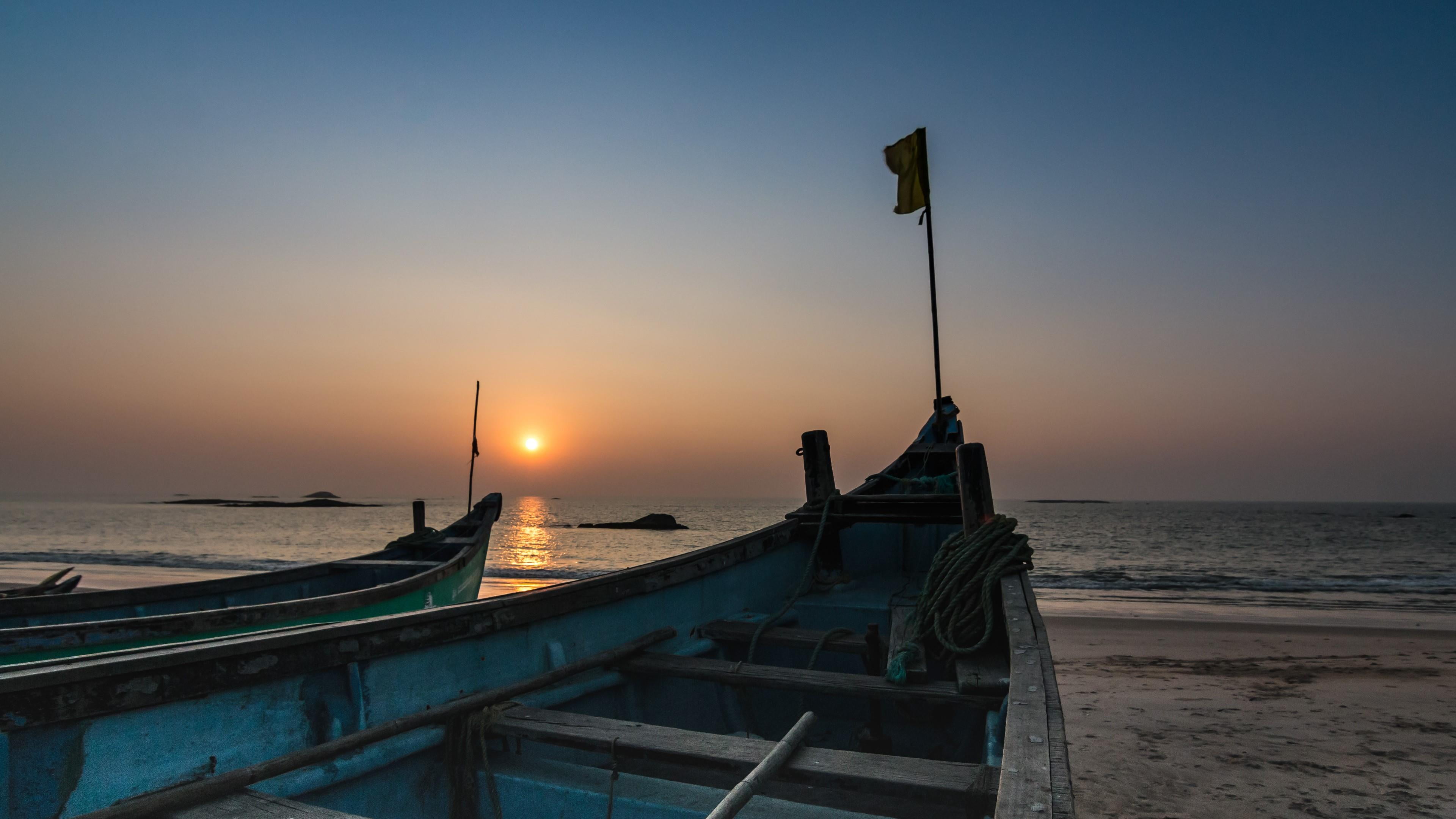 india nature beach sunset arabian sea boat boats mangalore 2k 4k