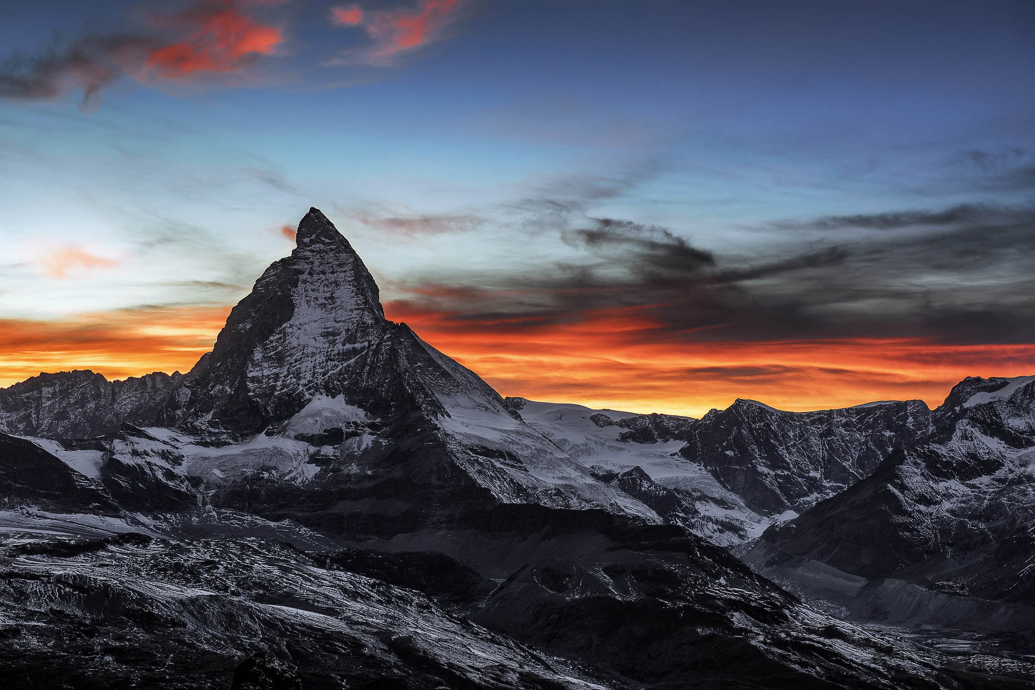 mountains covered with snow dark sky nature Switzerland Matterhorn 2k