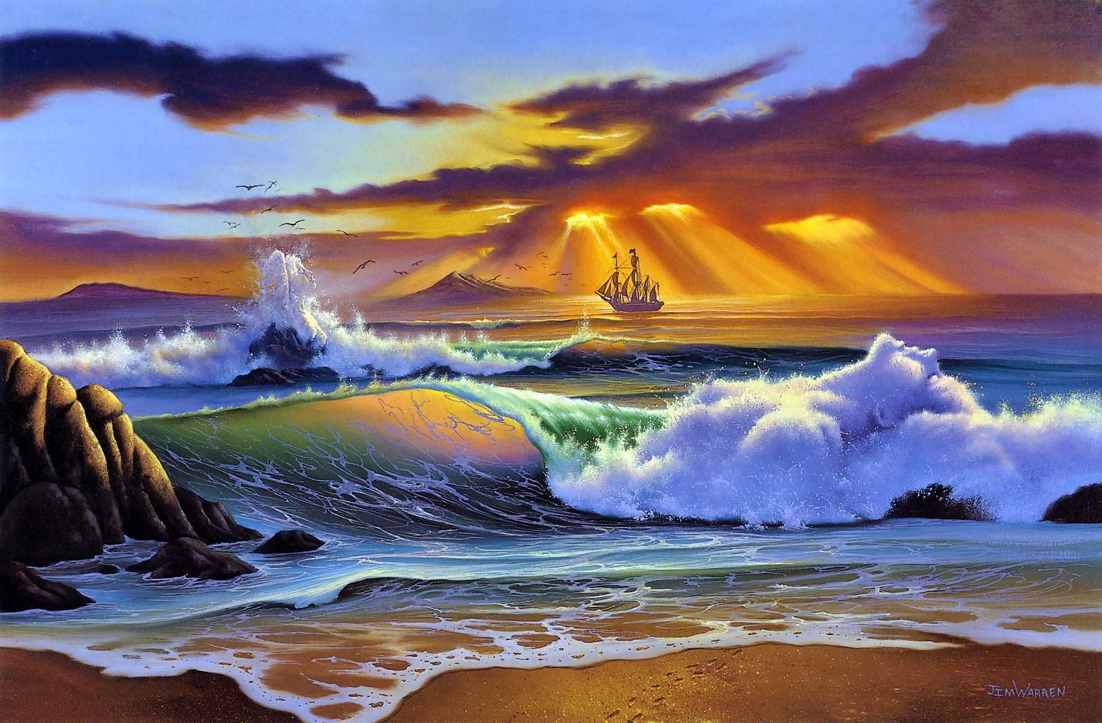 sea waves animated wallpaper beach art painting craft sun 2k