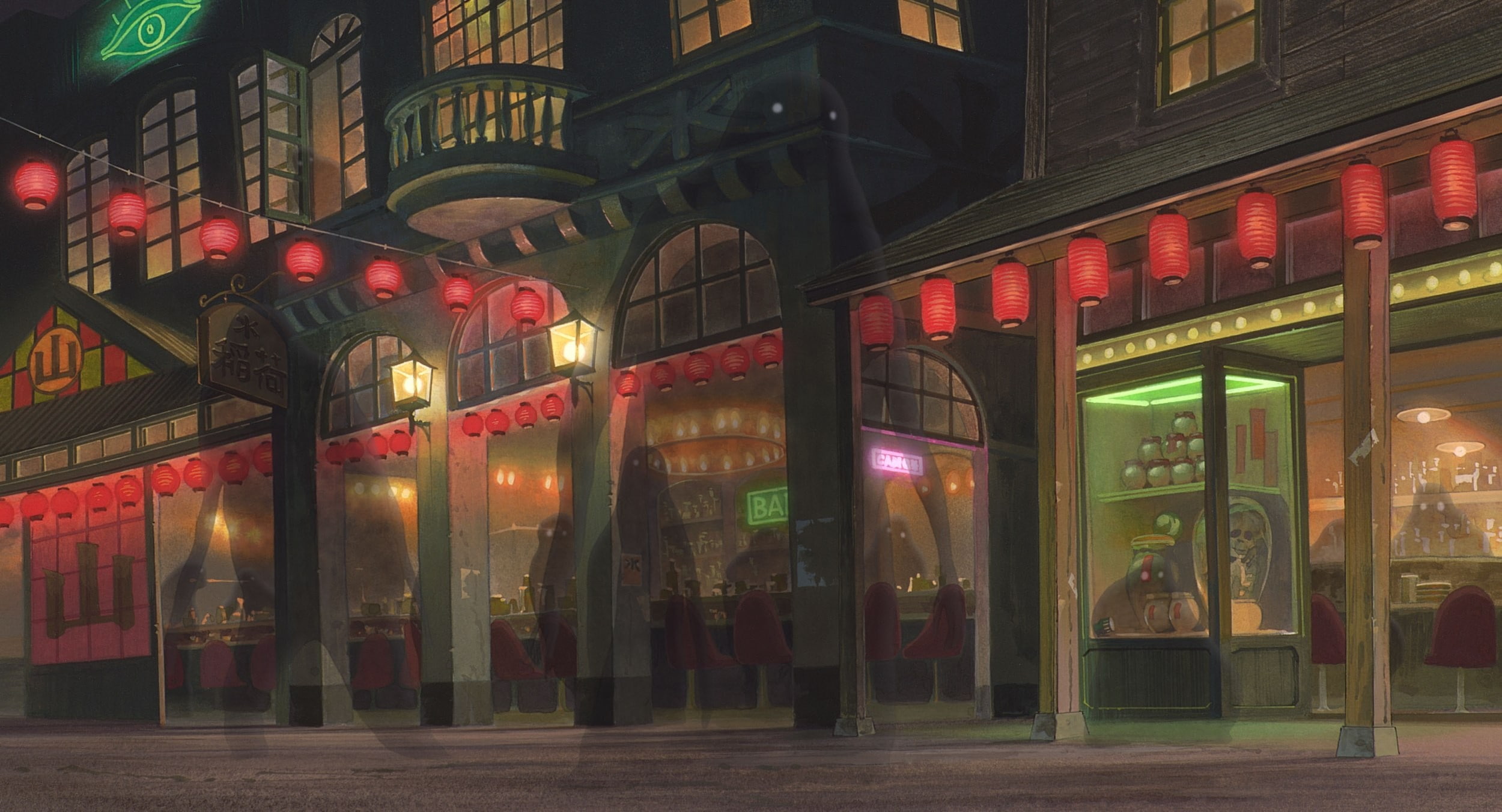 Spirited Away Studio Ghibli anime illuminated built structure 2k