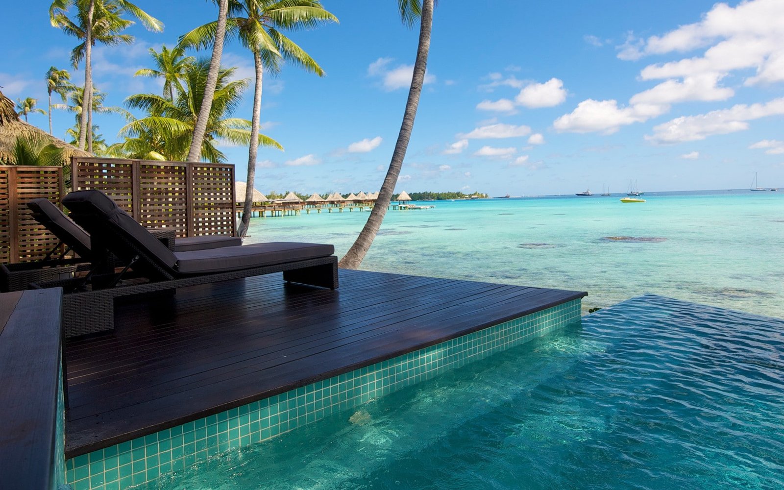 summer bungalow sea palm trees resort water nature landscape 2k