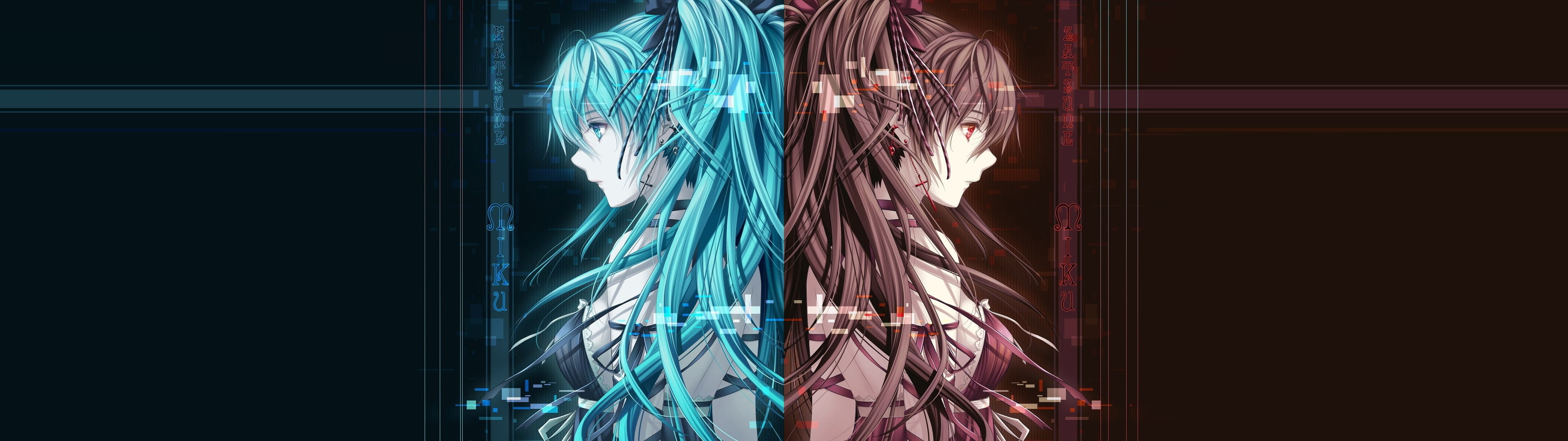 two anime female characters wallpaper Vocaloid Hatsune Miku 2k 4k