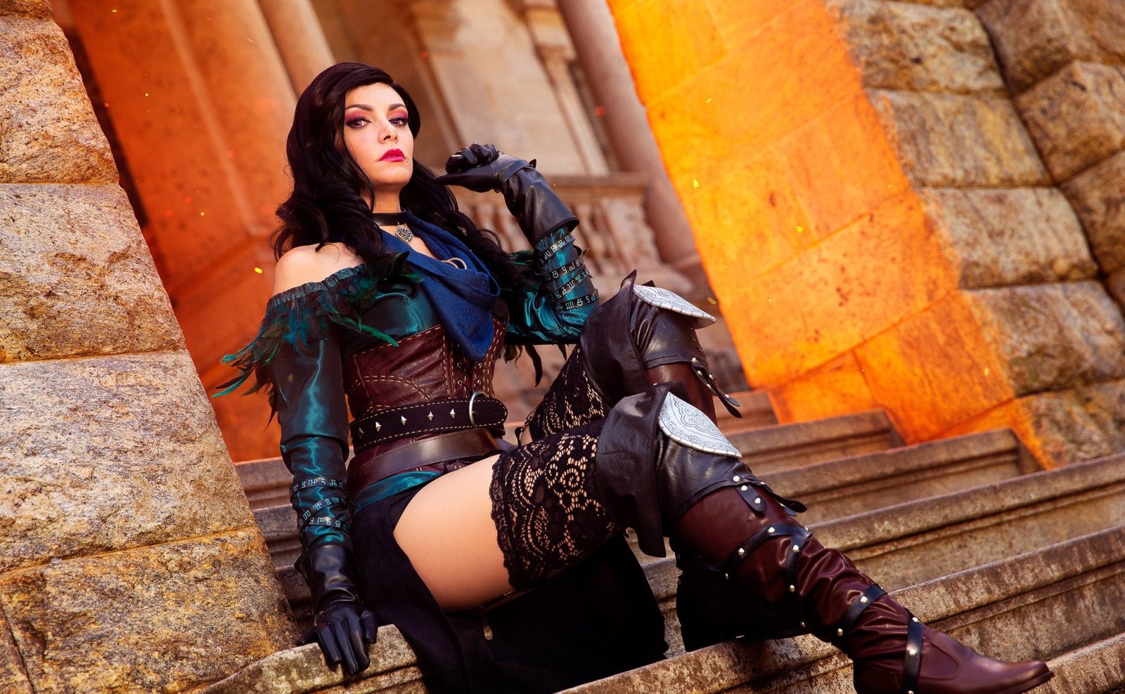 Women Cosplay Boots Collar Glove The Witcher Thigh Highs 2k