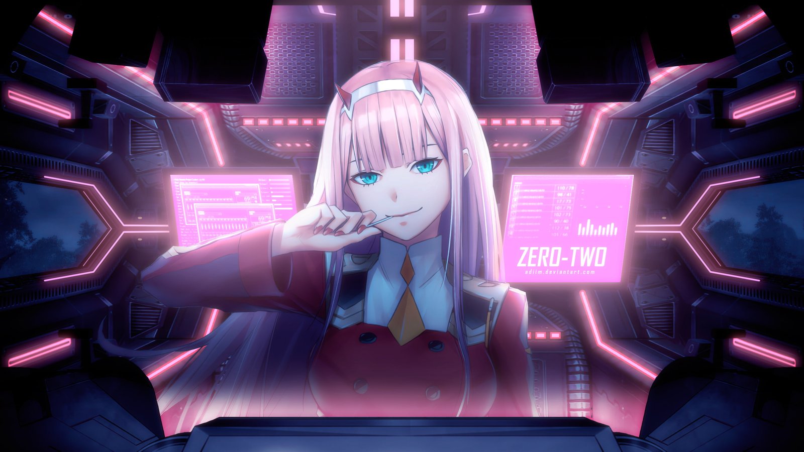 Zero Two Darling in the FranXX anime girls pink hair Code 02 2k