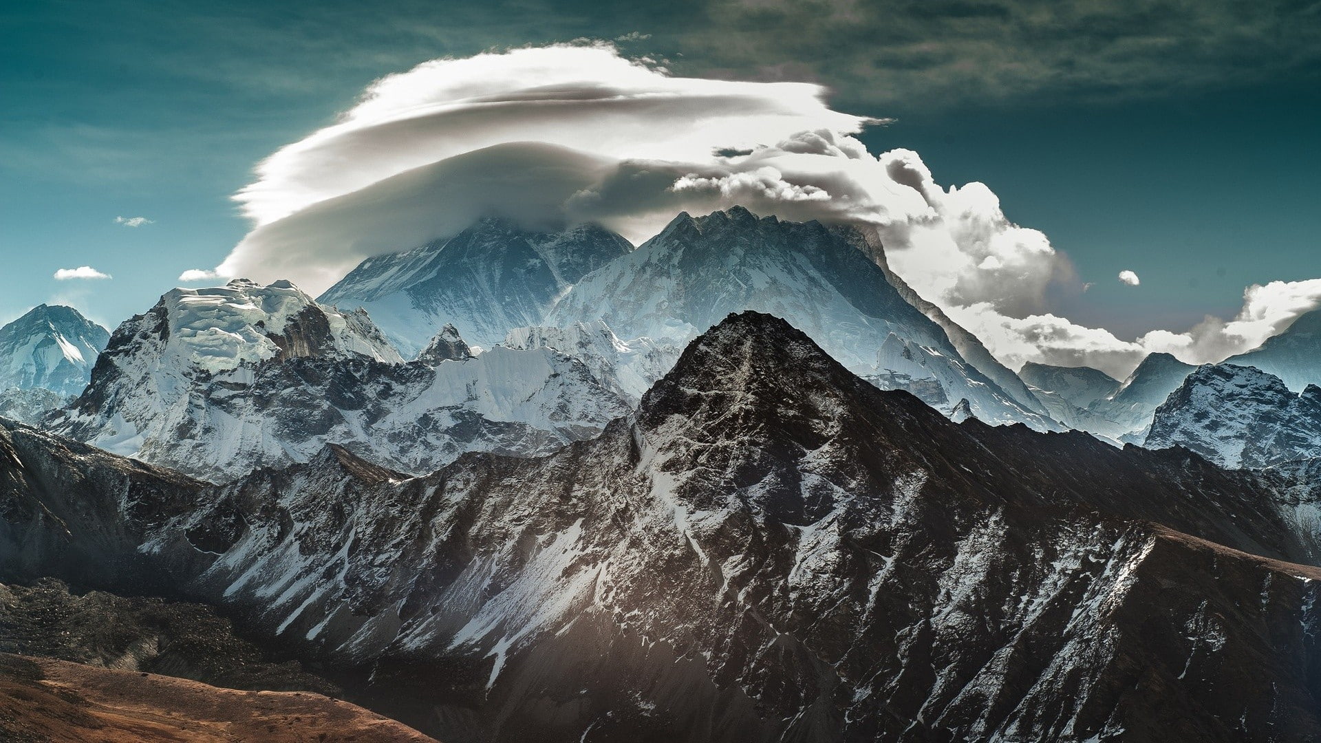 nature mountains clouds snow landscape Himalayas snowy peak 2k