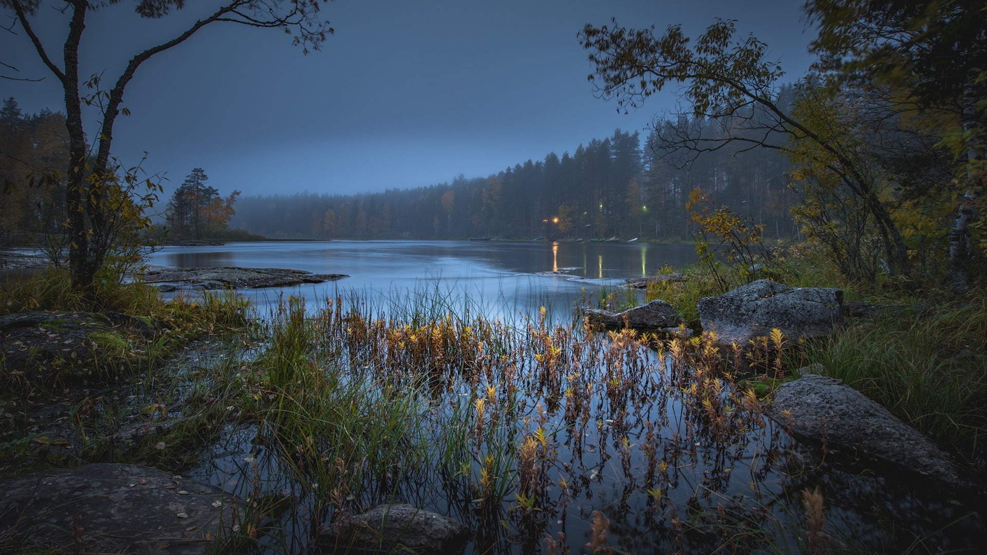 twilight dusk lake autumn scenery evening 2k