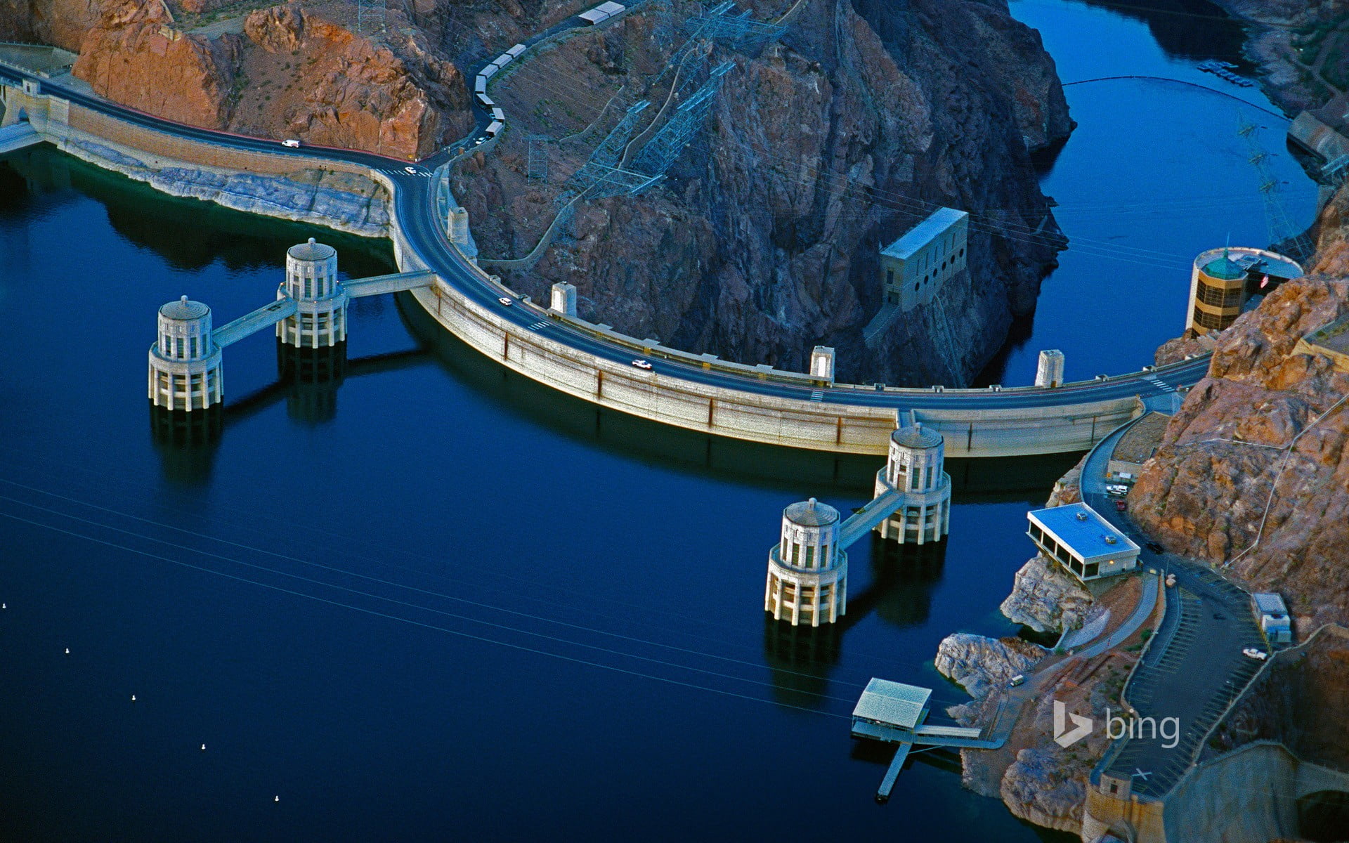 gray concrete bridge nature Hoover Dam Bing water nautical vessel 2k