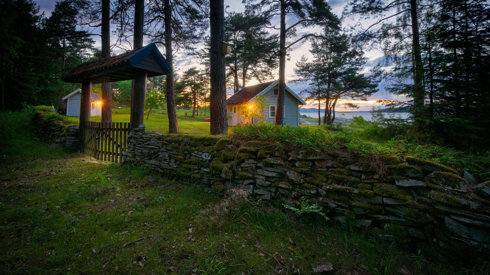 white and brown bungalow house nature landscape trees forest 2k
