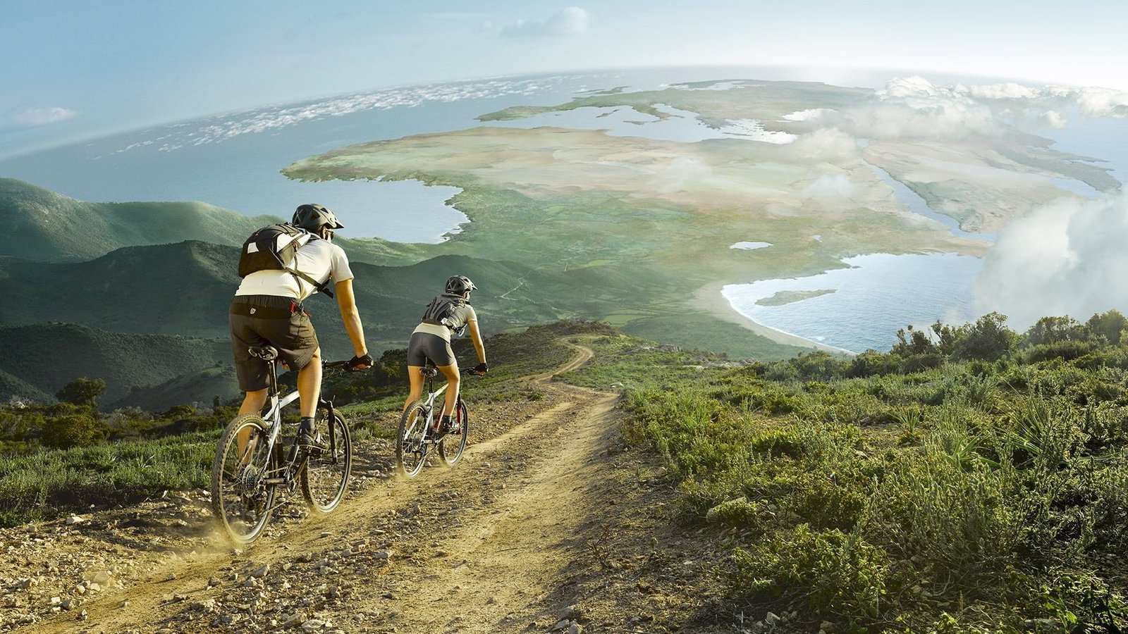 black mountain bike men women cycling nature landscape hills 2k