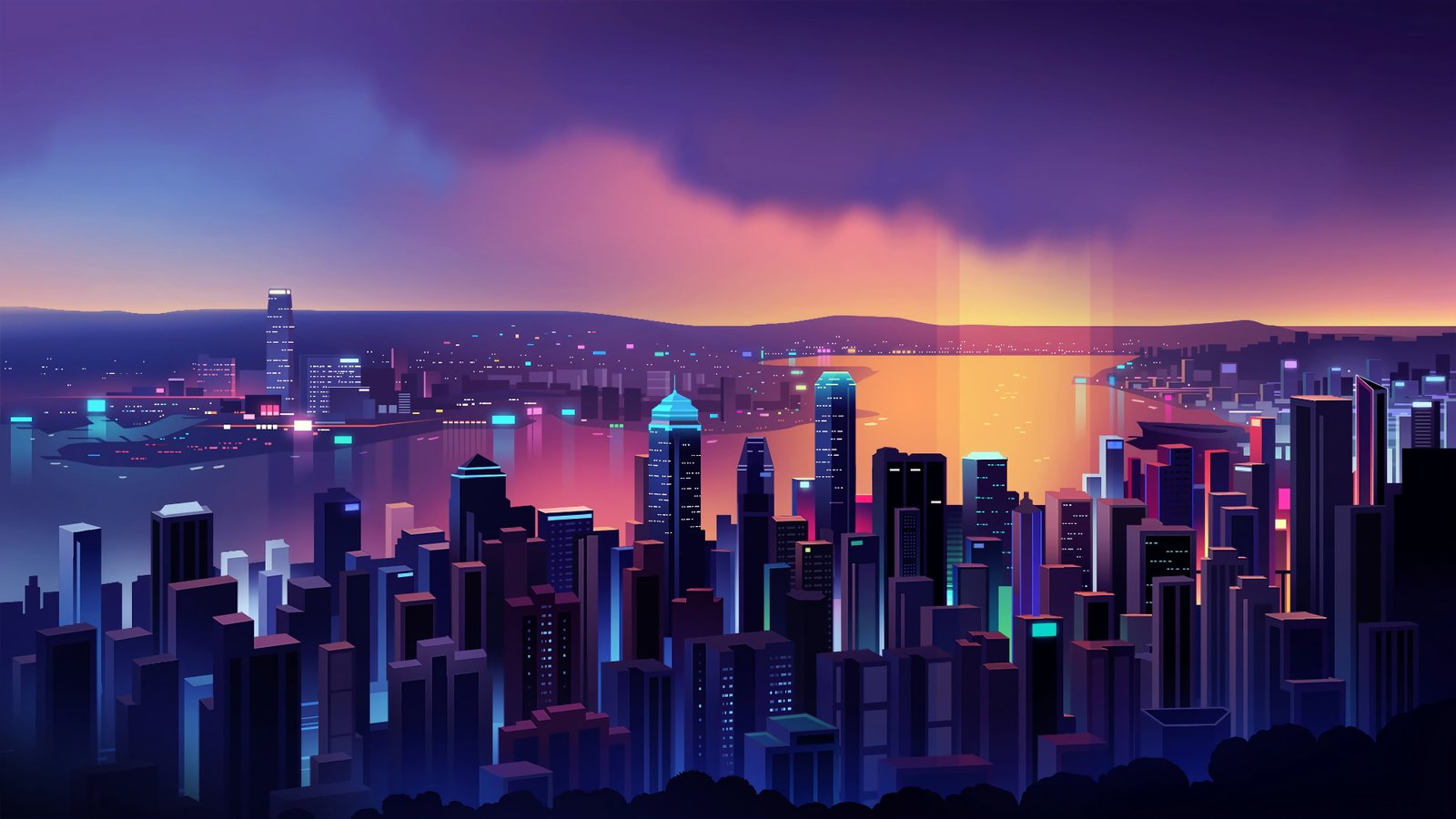 Minimalism Hong Kong Vector The city River Style Building 2k 4k