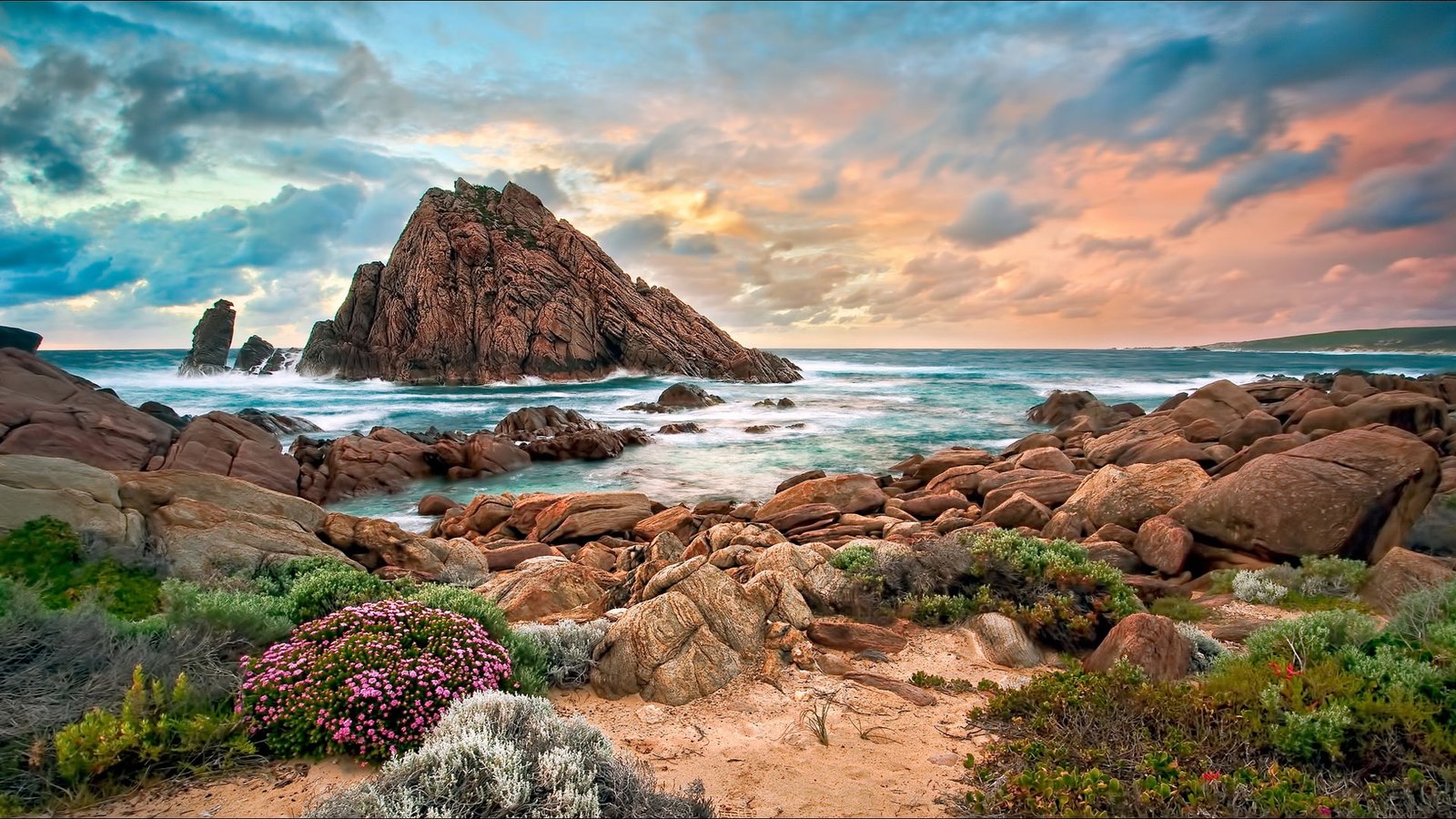 Australia western coast beach stones sunset 2k