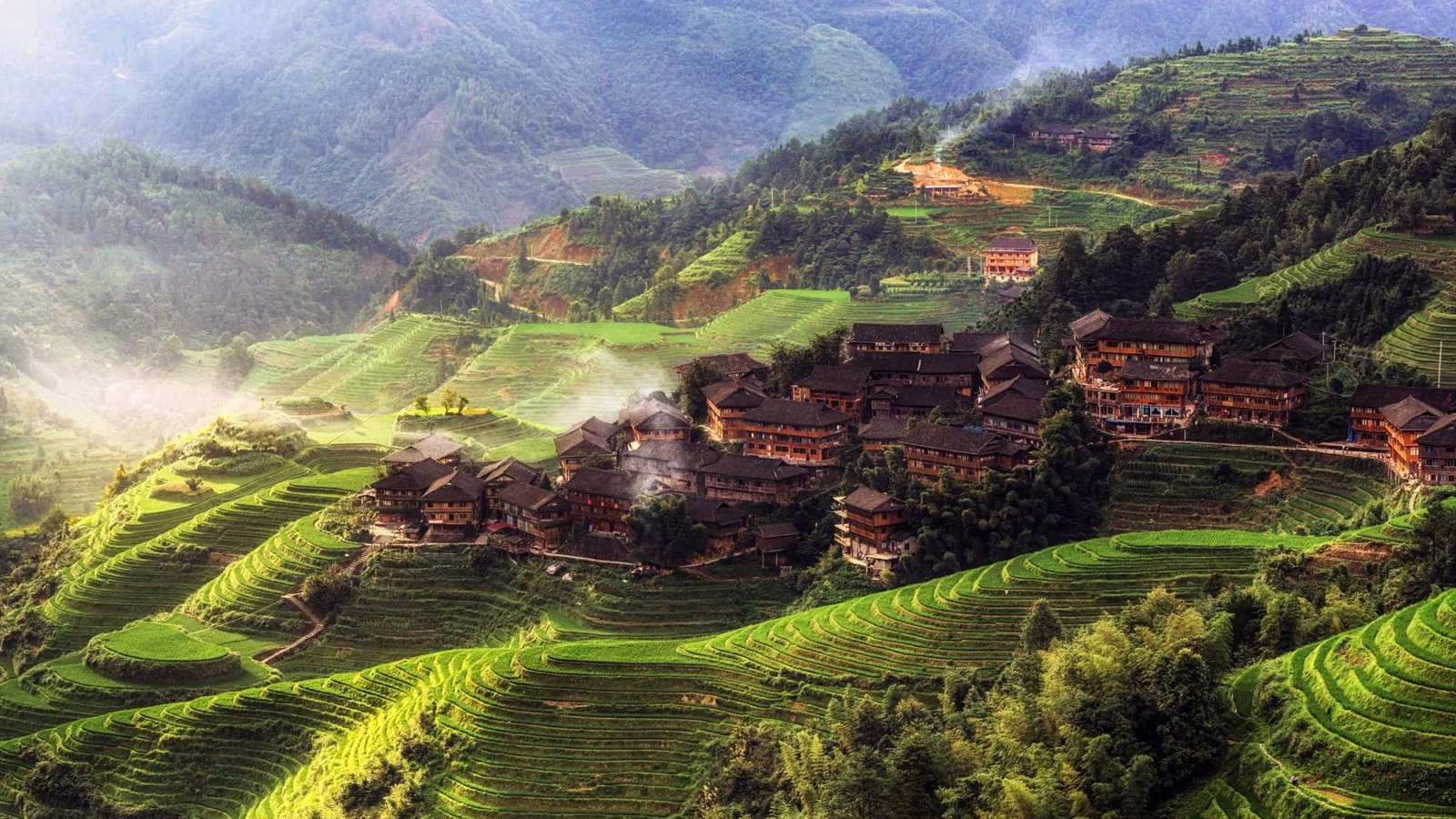 China mountains house trees town village Tian Tou Village 2k