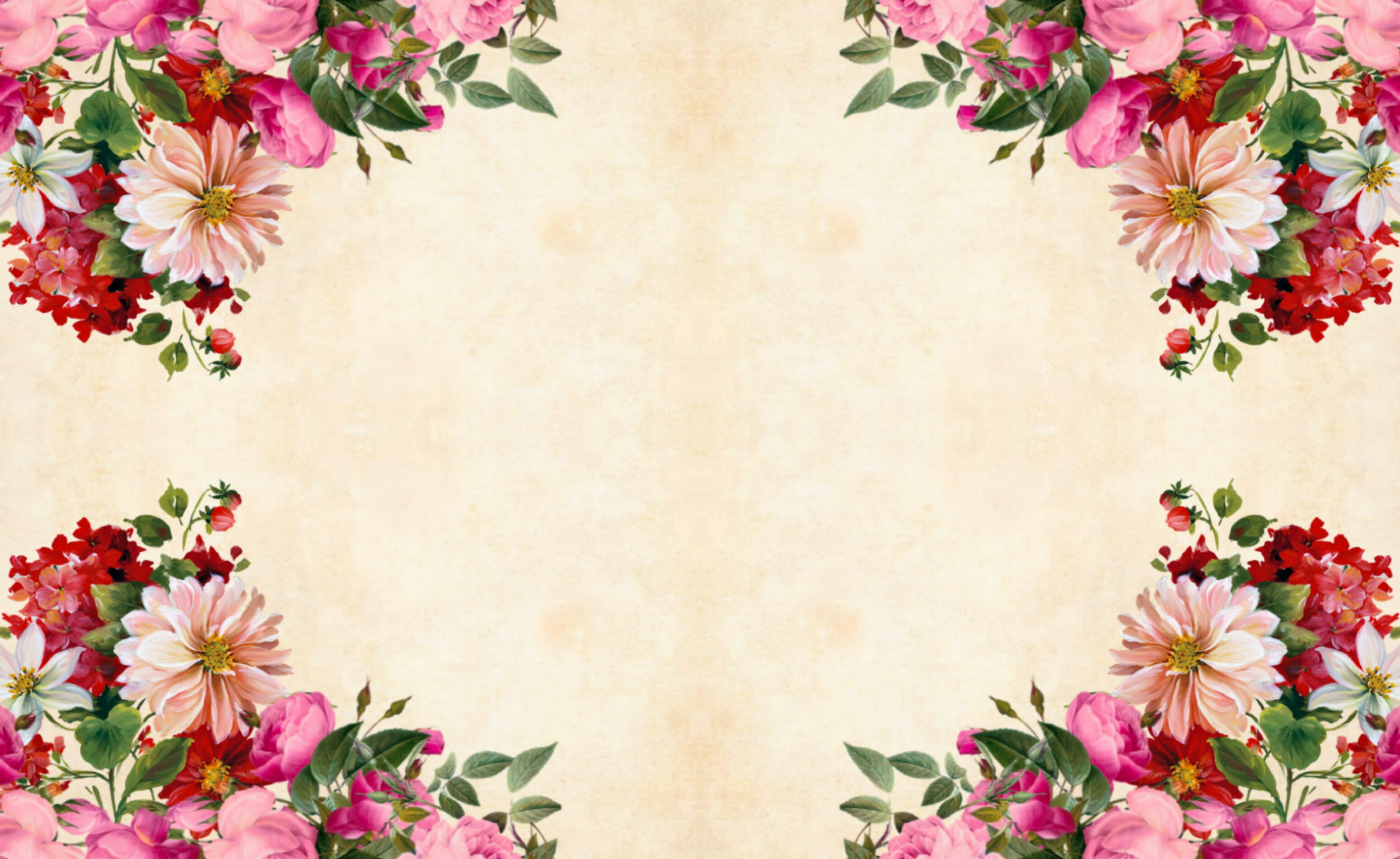 Four quadrants of flower clusters forming floral background 2k