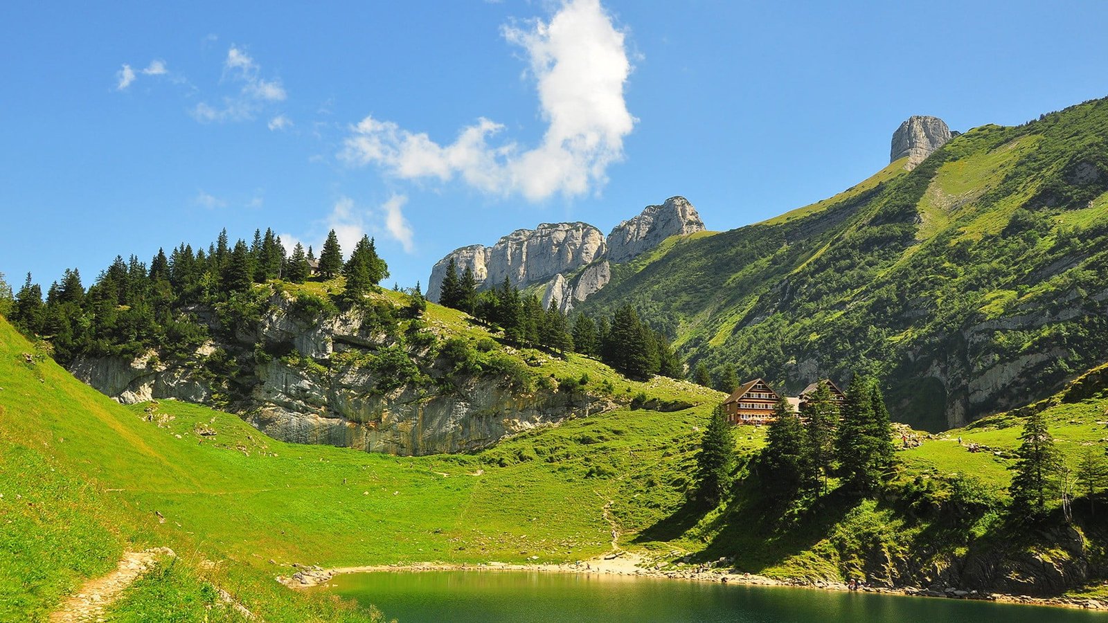 green trees nature landscape mountains clouds forest hills 2k