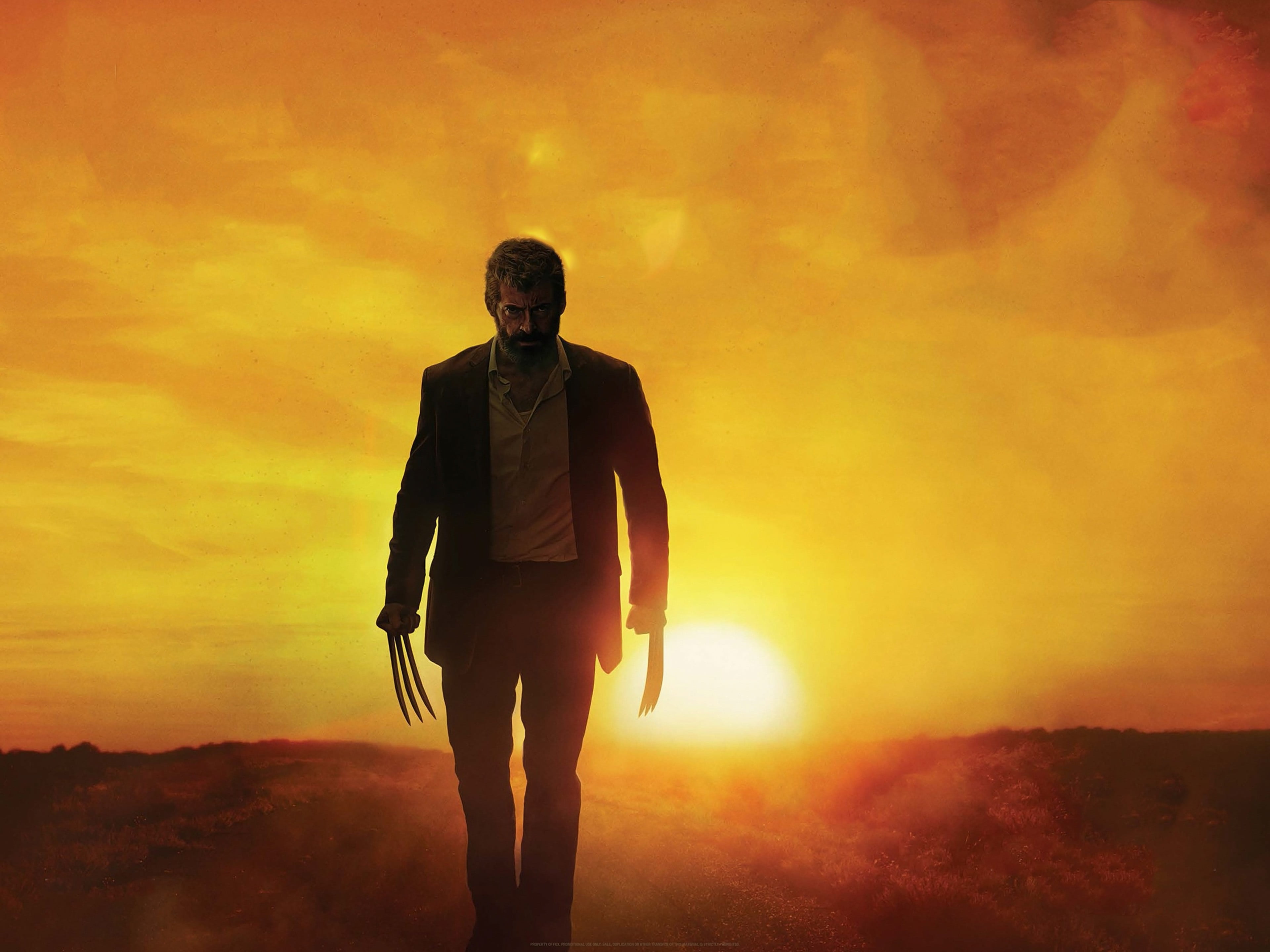 Hugh Jackman as Wolverine Logan sunset one person orange color 2k 4k