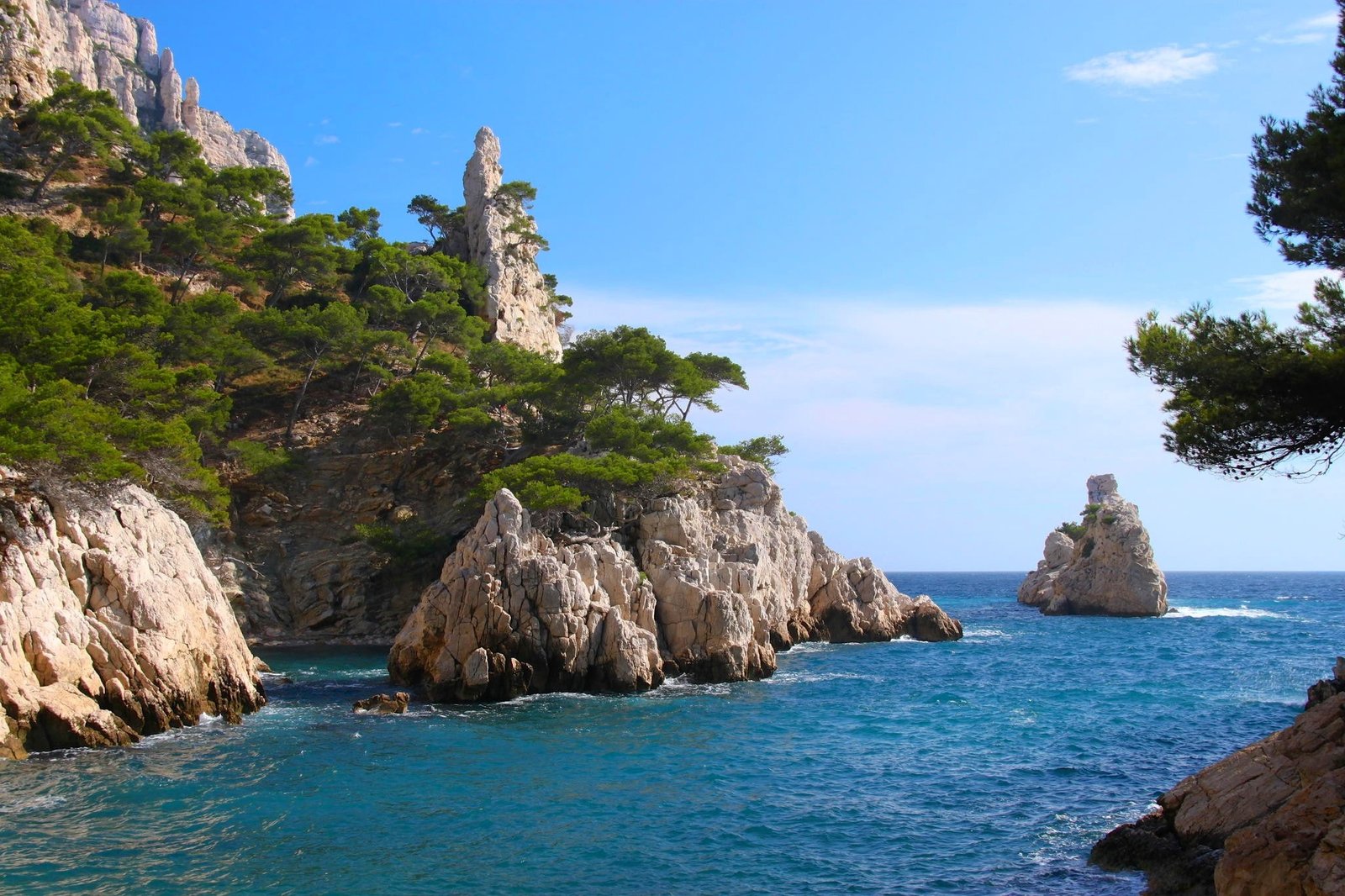 nature landscape sea trees rock beach coast island France 2k