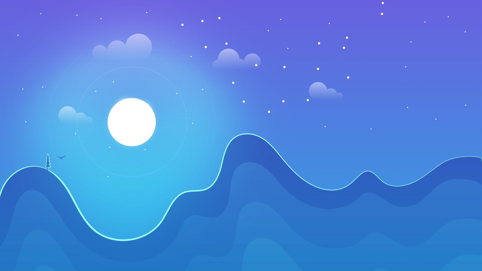 moon blue moonlight stars night landscape minimal art 2k 4k 5k 8k