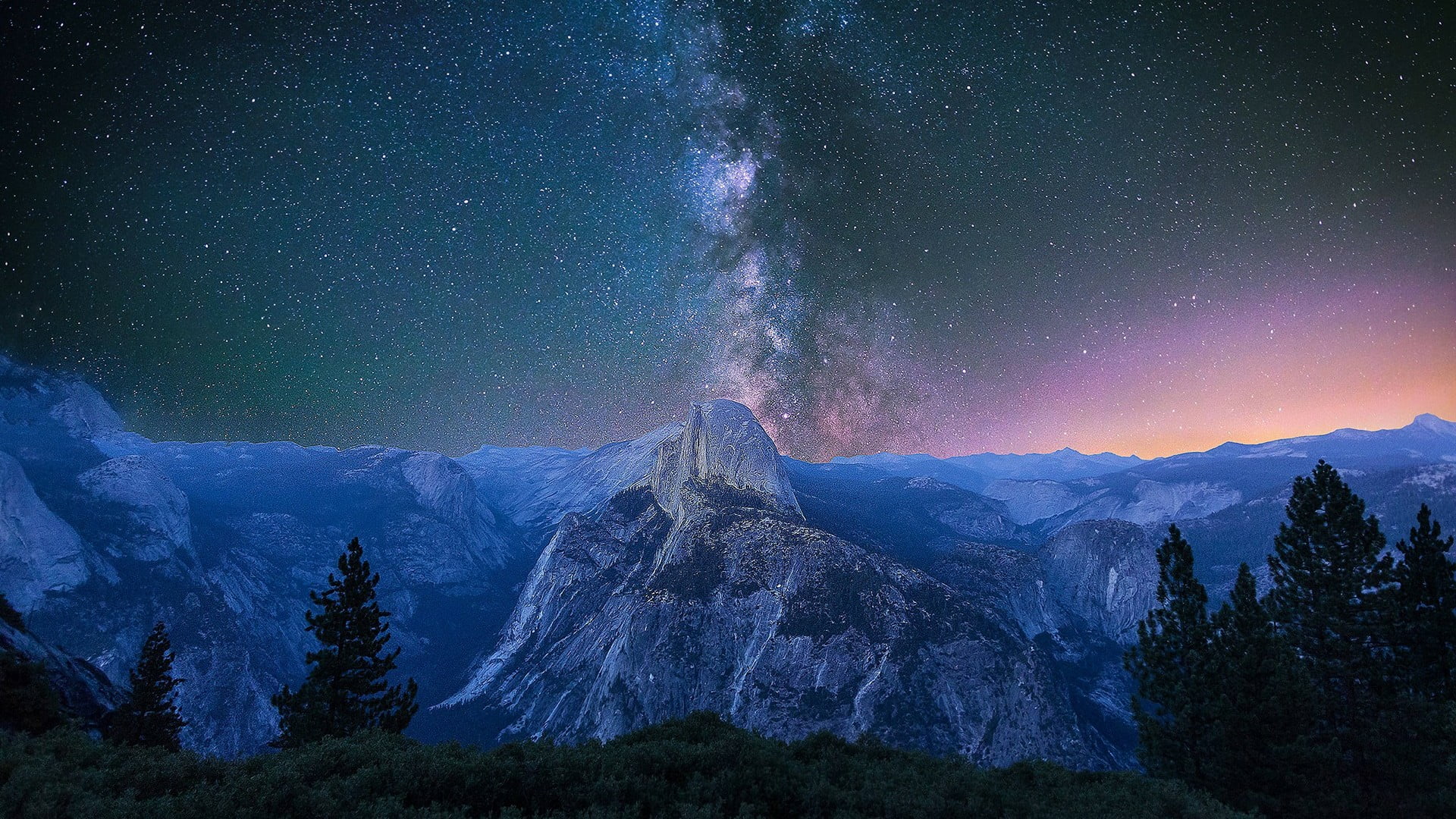nature sky half dome milky way yosemite national park mountain 2k