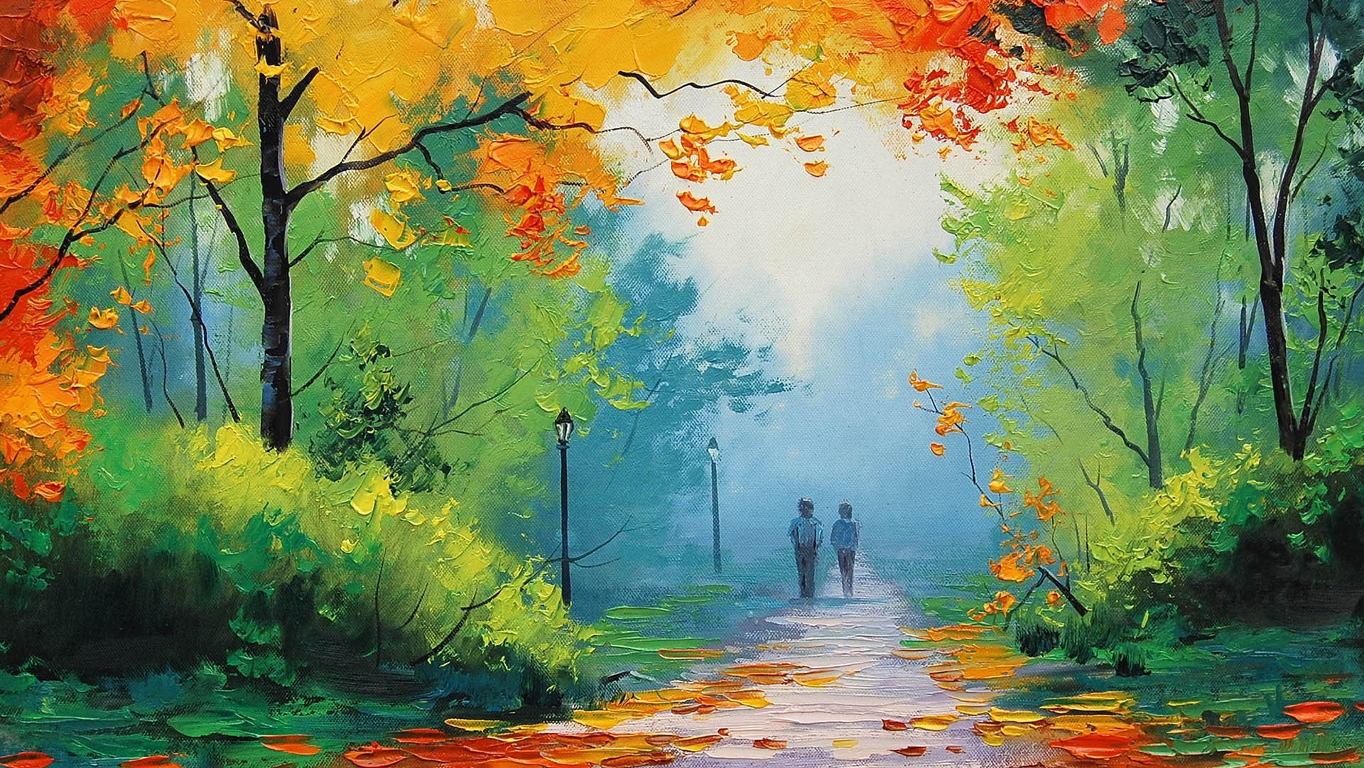 person walking on forest painting two in park during daytime 2k