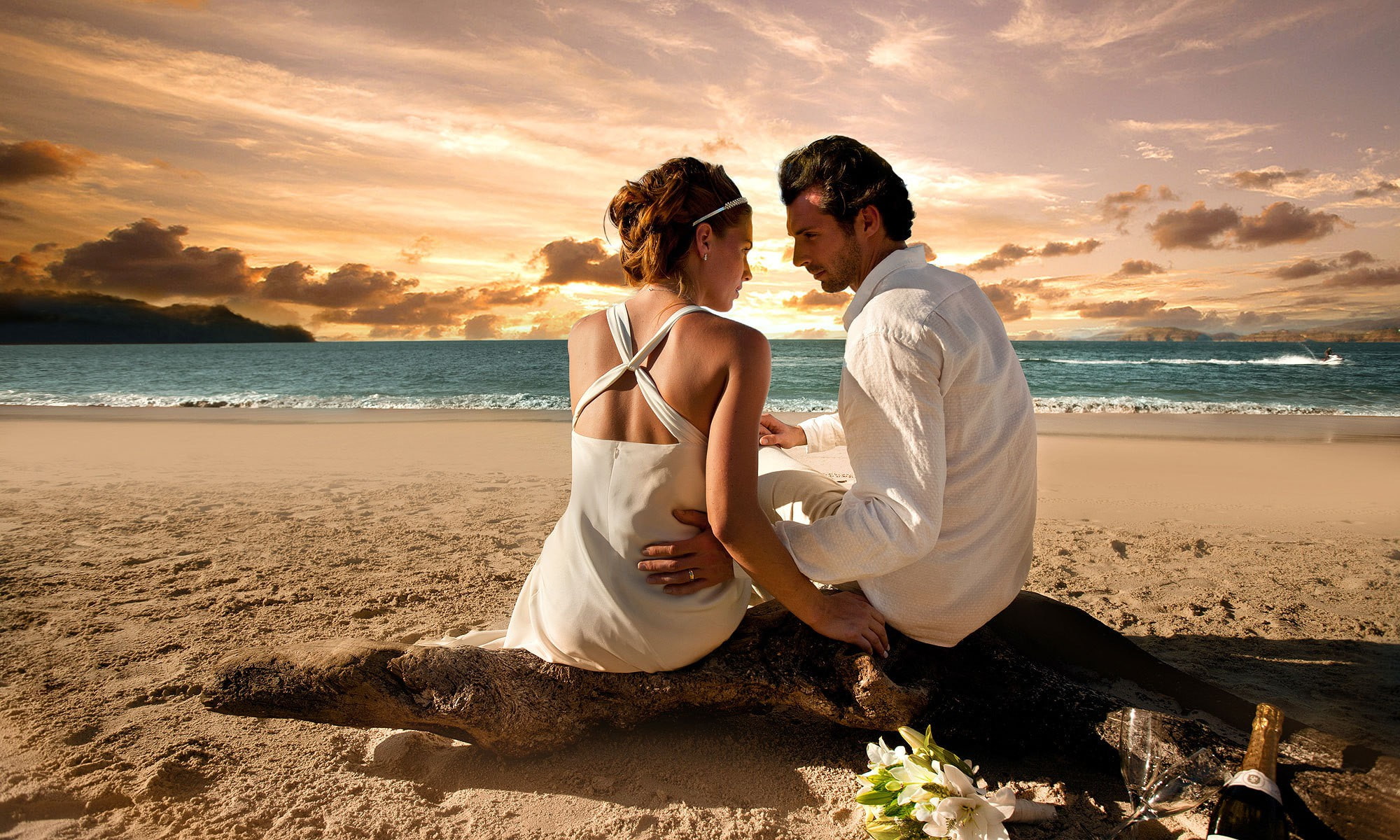 Romance on beach Sunset Love 2k