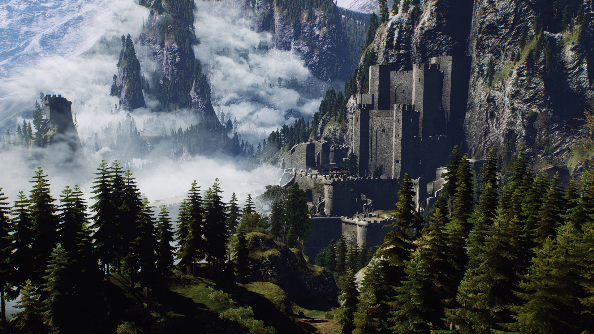 trees The Witcher 3 Wild Hunt castle mountains clouds 2k