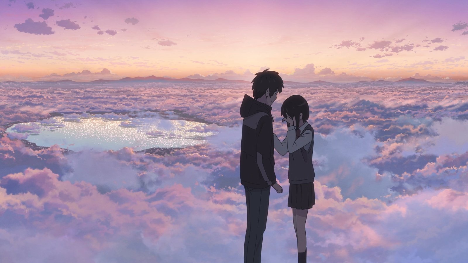 woman covering her face in front of man anime character wallpaper 2k 4k