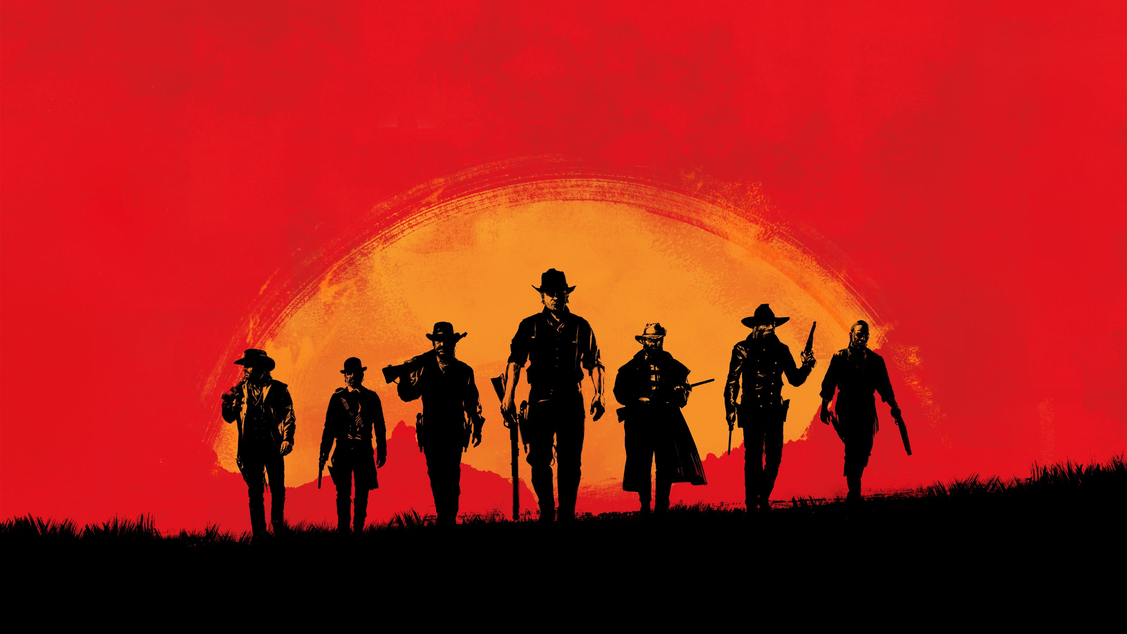 yellow red and black group of men digital wallpaper Red Dead Redemption 2k 4k