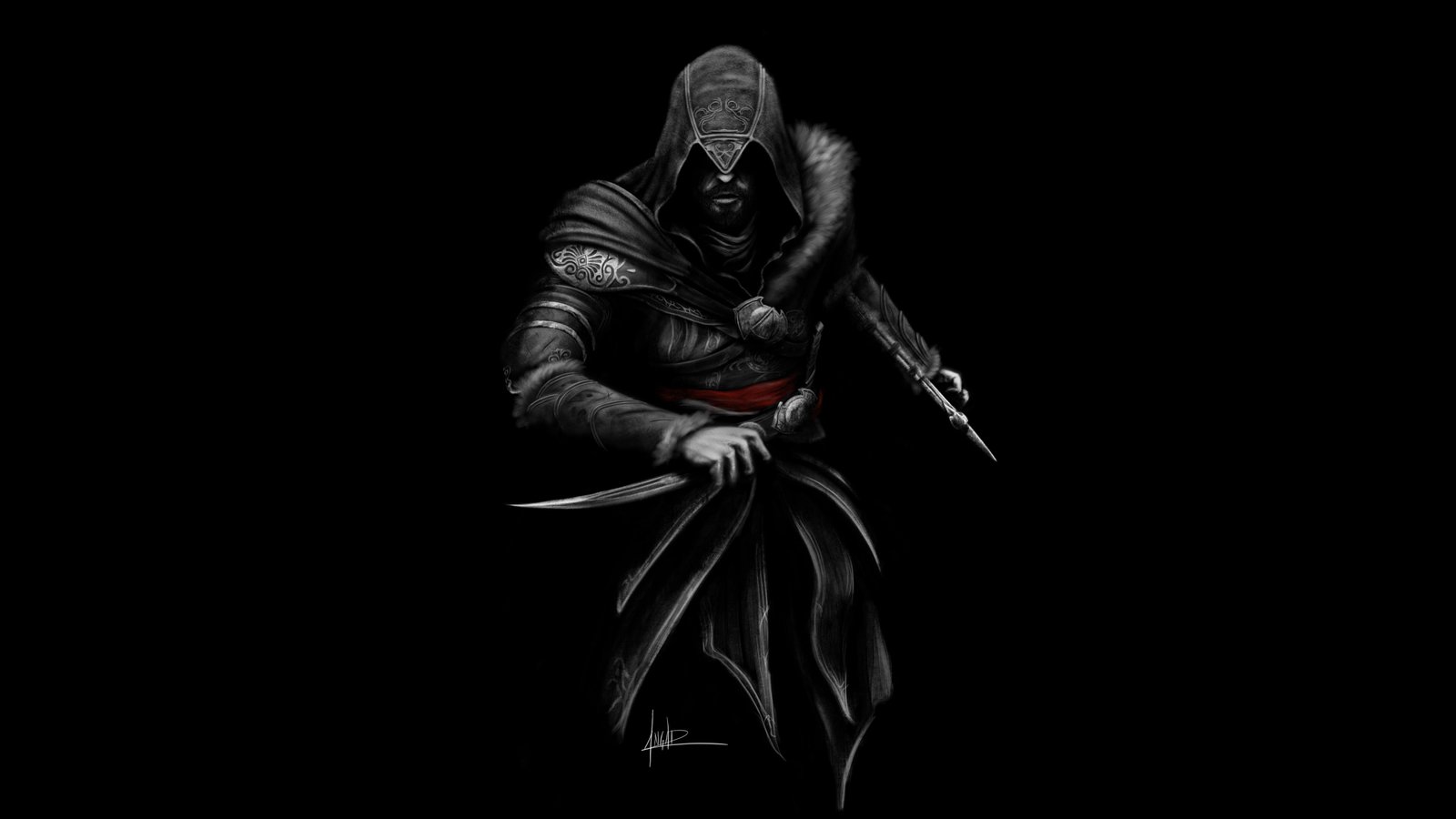 Fan art Assassins Creed Dark background Ezio Minimal Black 68 2k 4k 5k