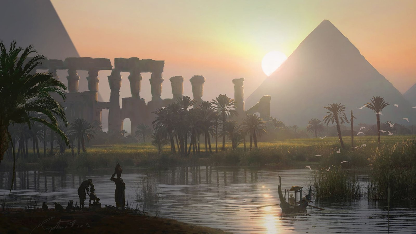 Pyramid and lake illustration video games landscape Egypt 35 2k