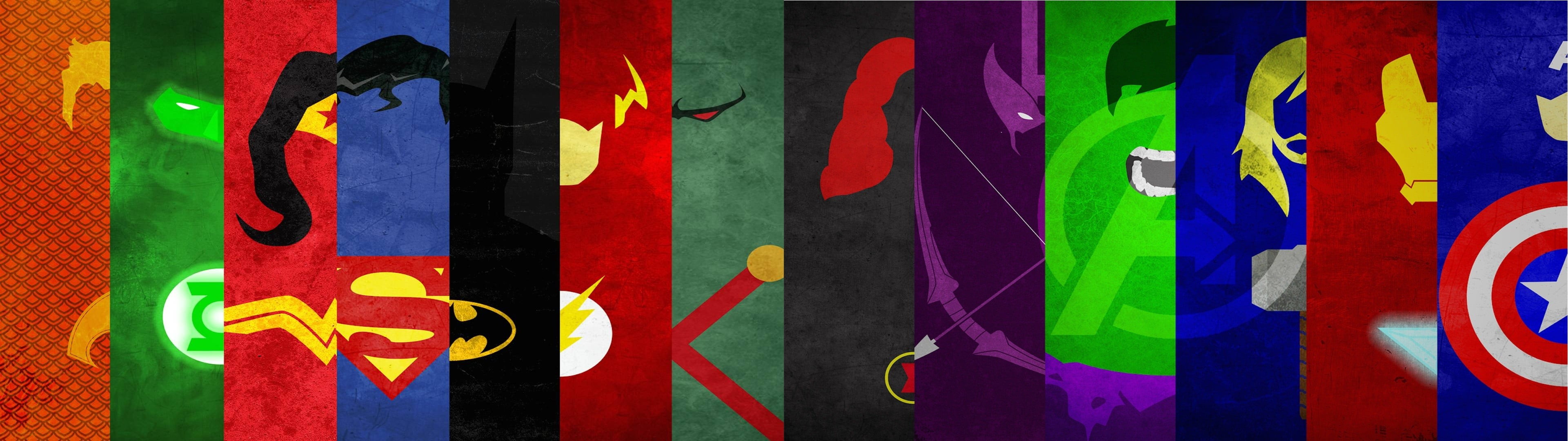 assorted movie hero logos multiple display dual monitors Flash 2k 4k