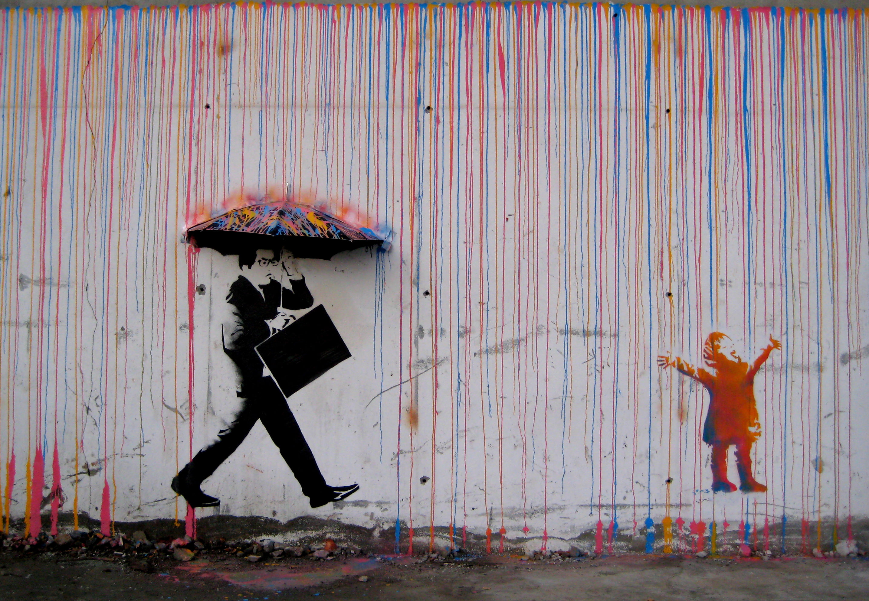 mural painting rain graffiti umbrella Norway CMYK Skurtur Design 2k