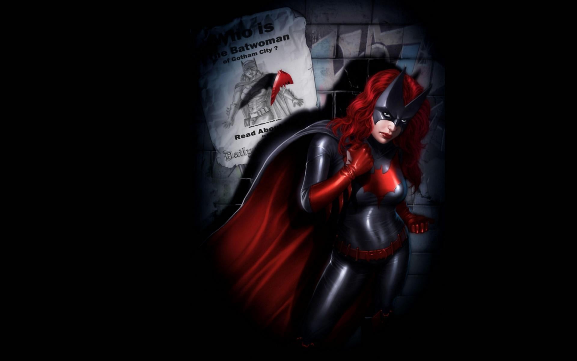 animated vignette photography of woman wearing black and red Batman costume 2k