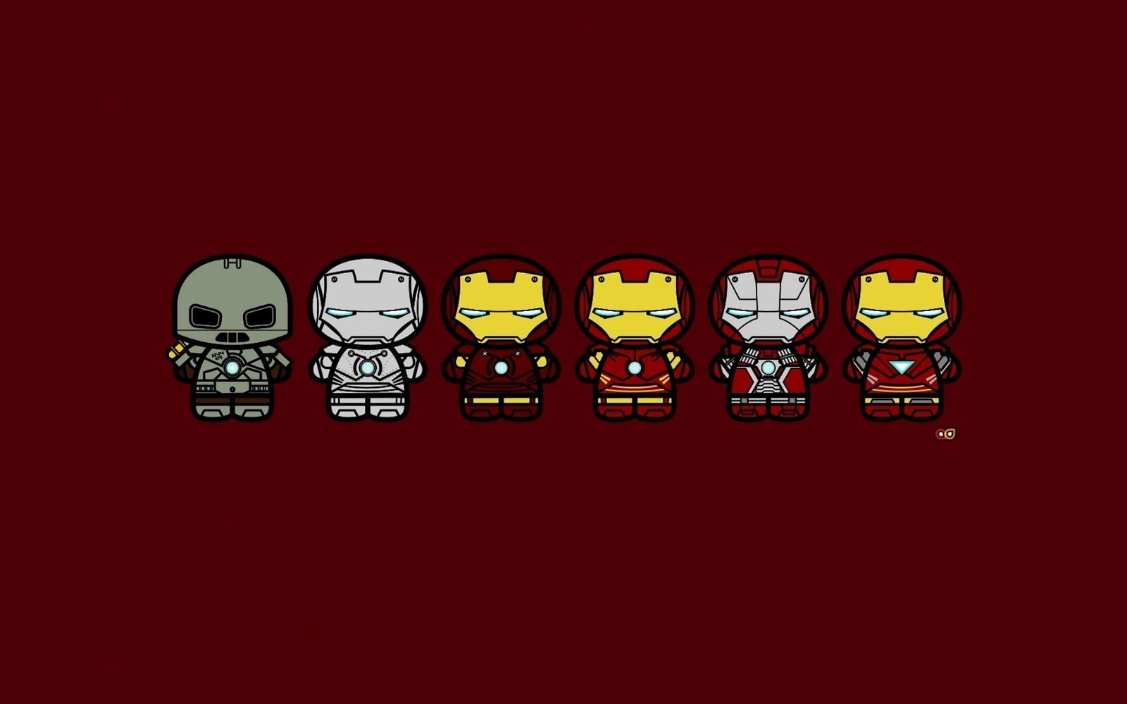 six assorted color Iron Man figures superhero minimalism red 2k
