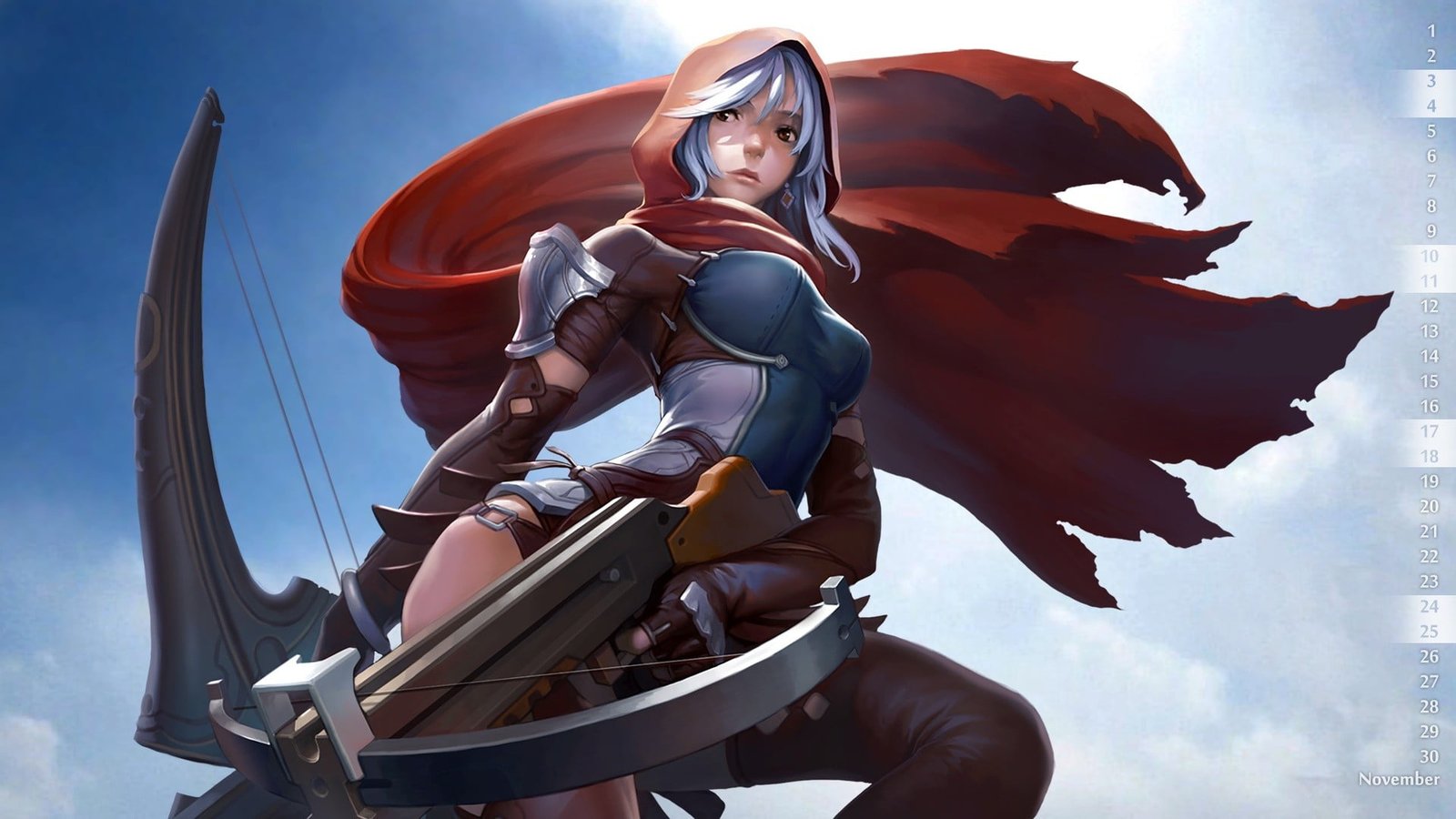 blue haired woman cartoon illustration cloaks hoods leather armor 2k