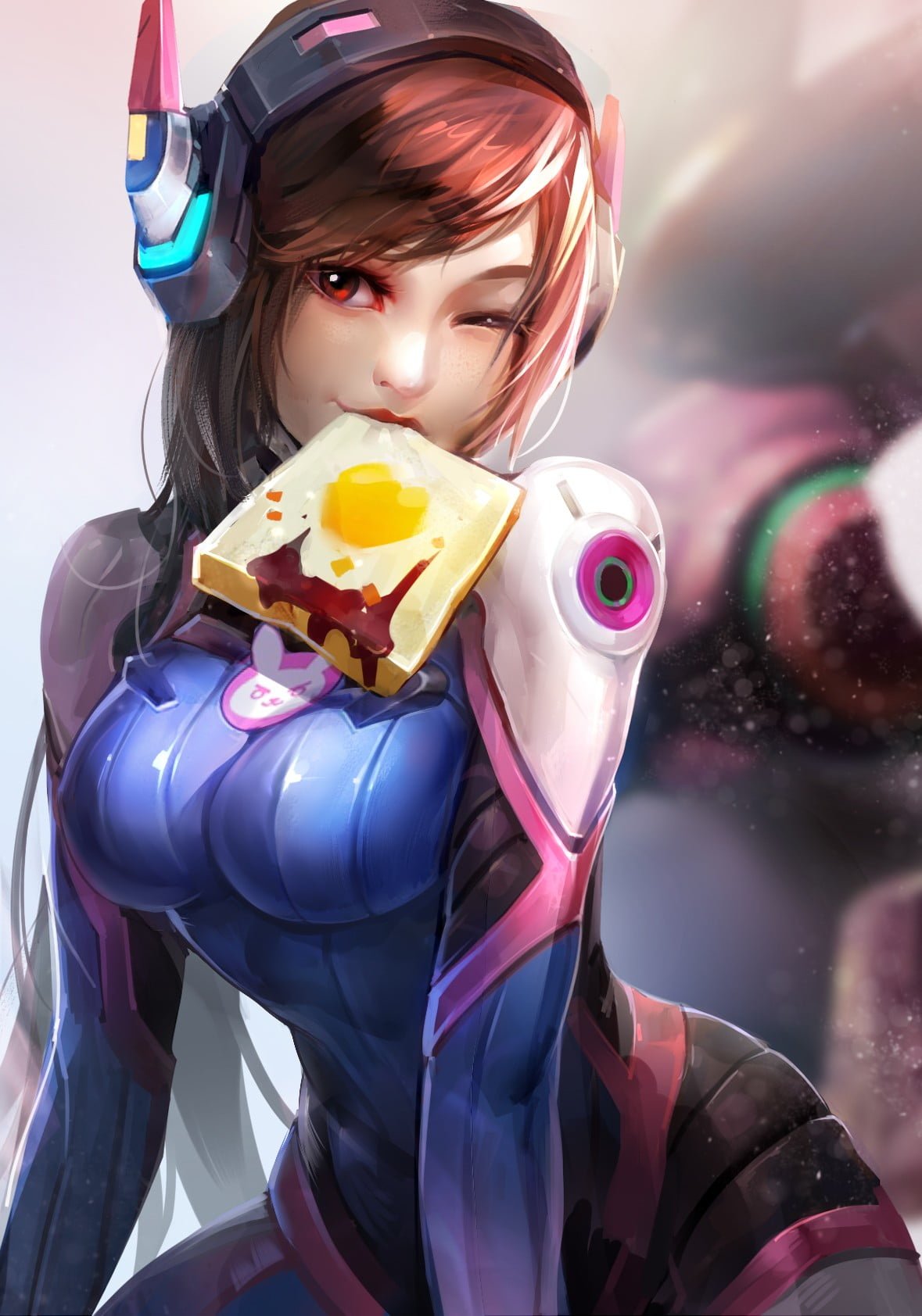 female anime character wearing headset digital wallpaper girls