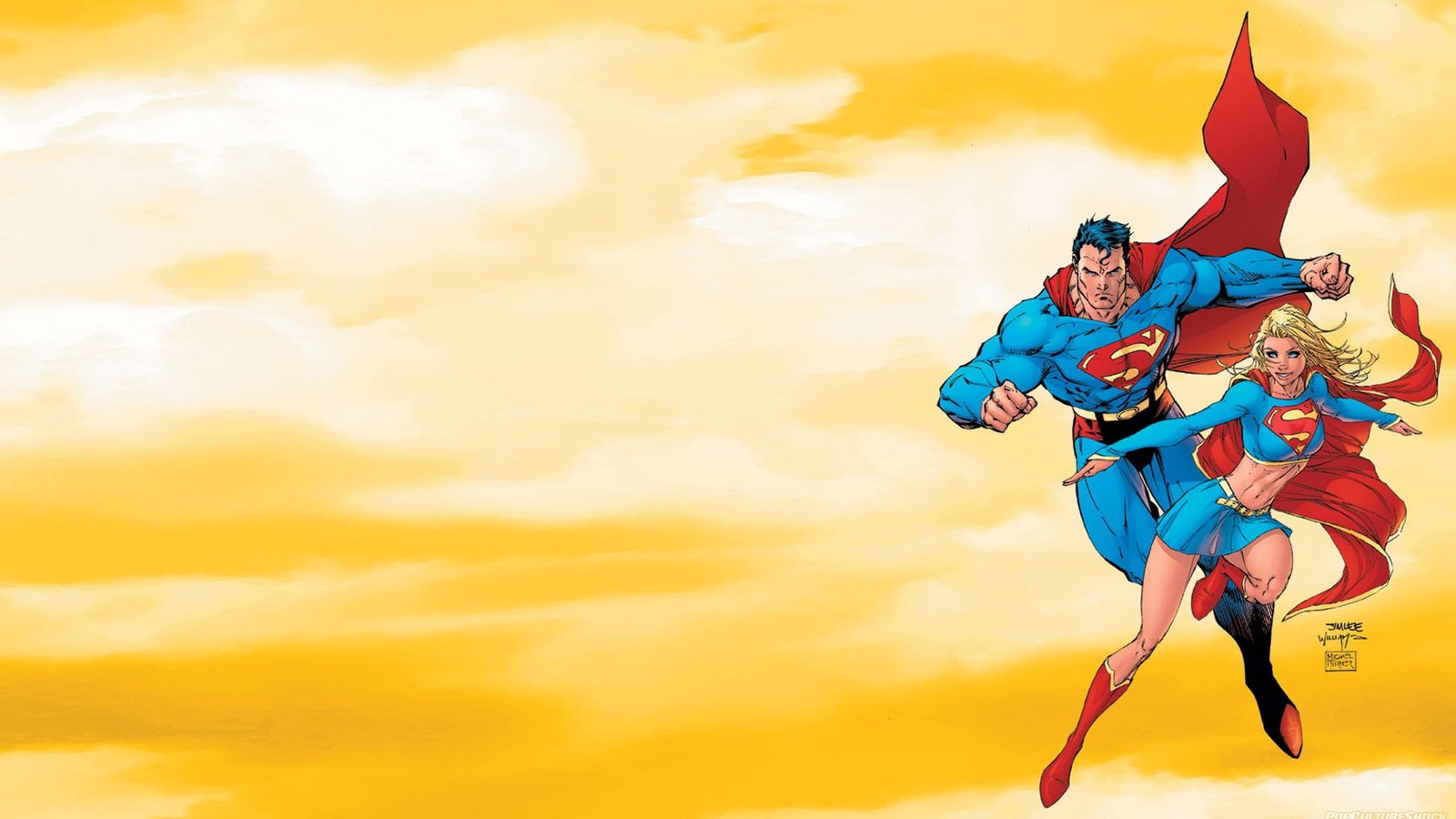 Superman Supergirl comics illustration yellow costumes 2k