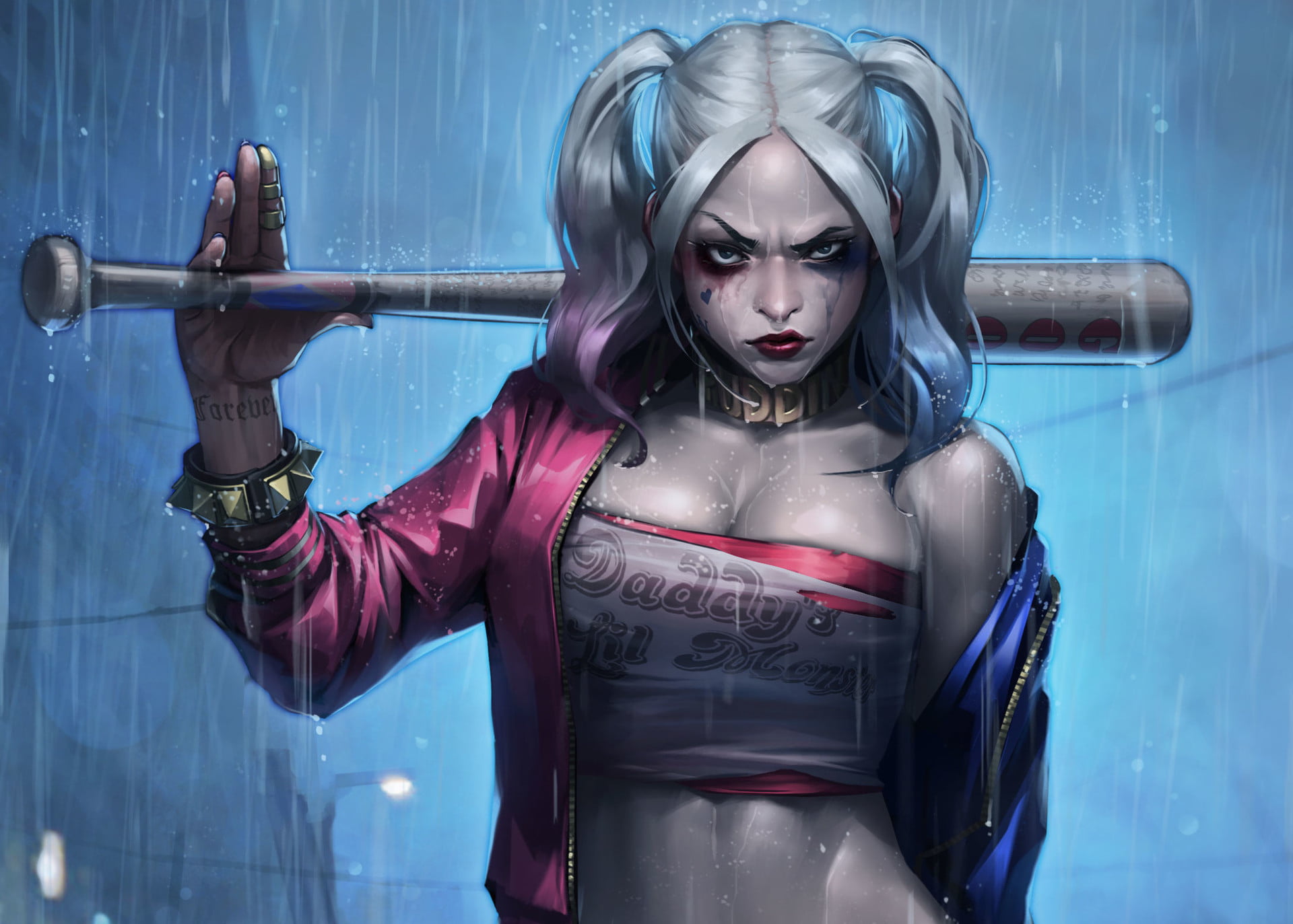Harley Quinn illustration rain bit Suicide Squad Margo Robbie 2k
