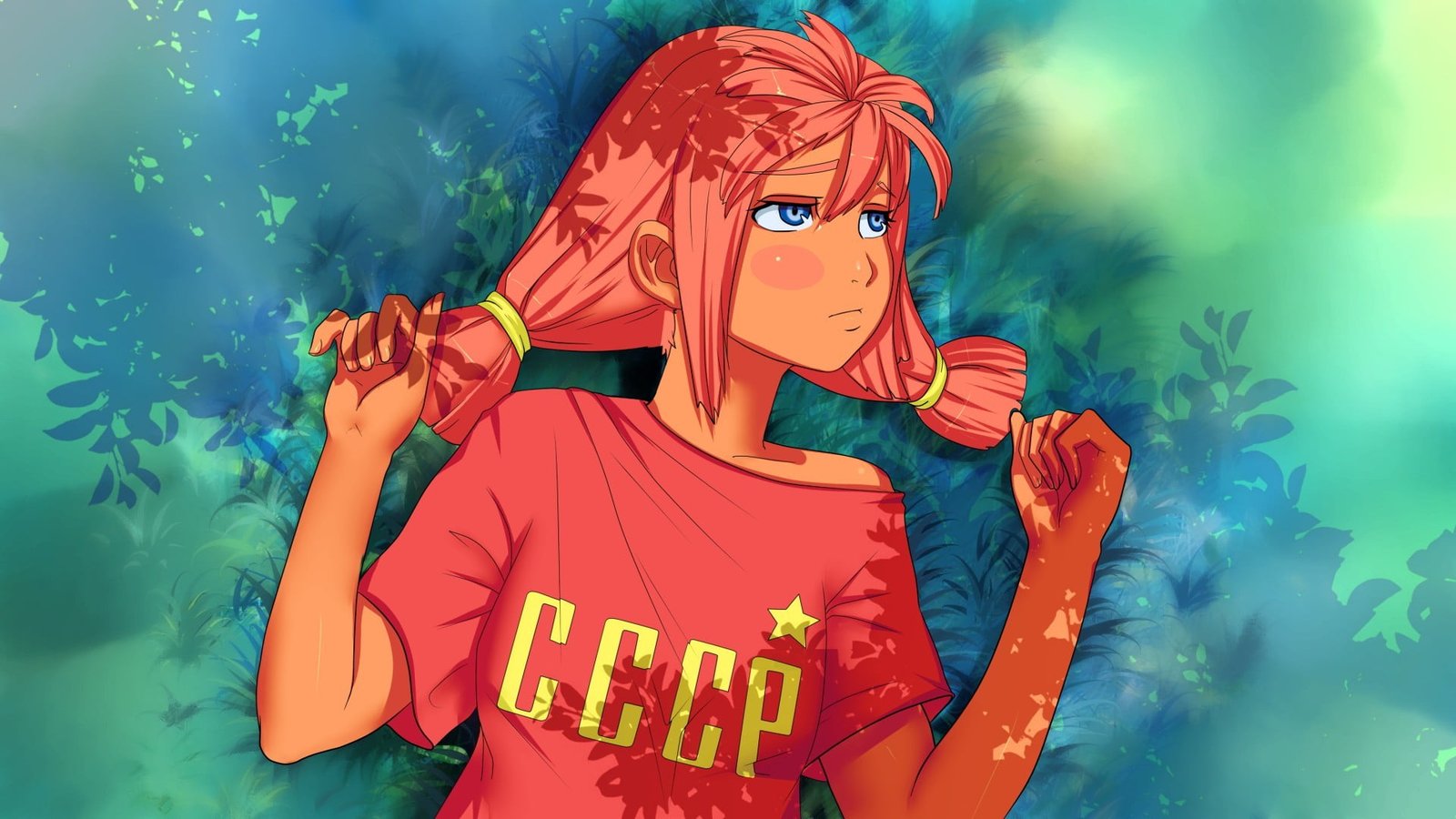 red haired female anime character USSR girls leaves 2k